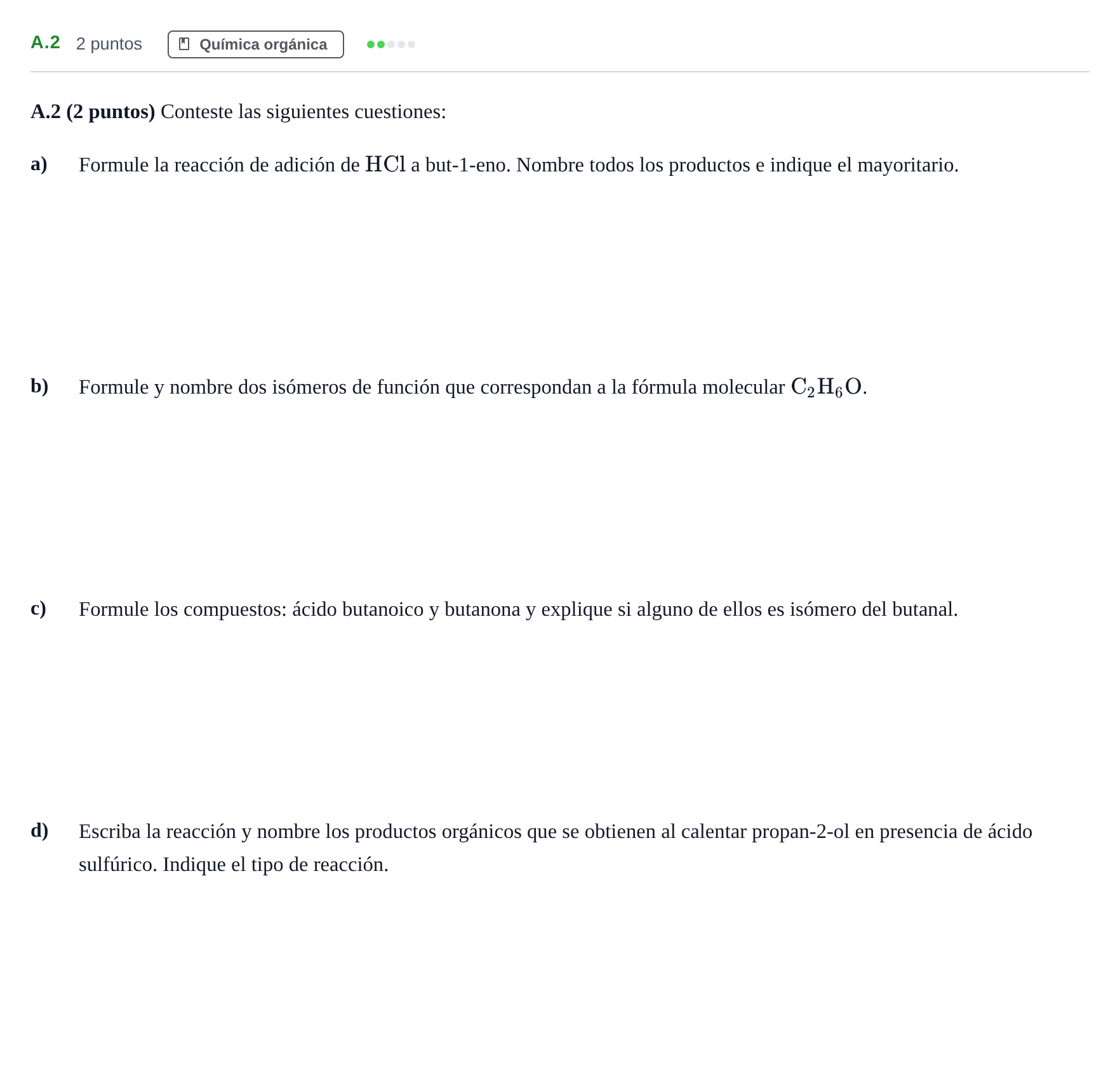 Enunciado: Ejercicio A.2 · Química PAU Madrid Ordinaria Coincidencias 2020