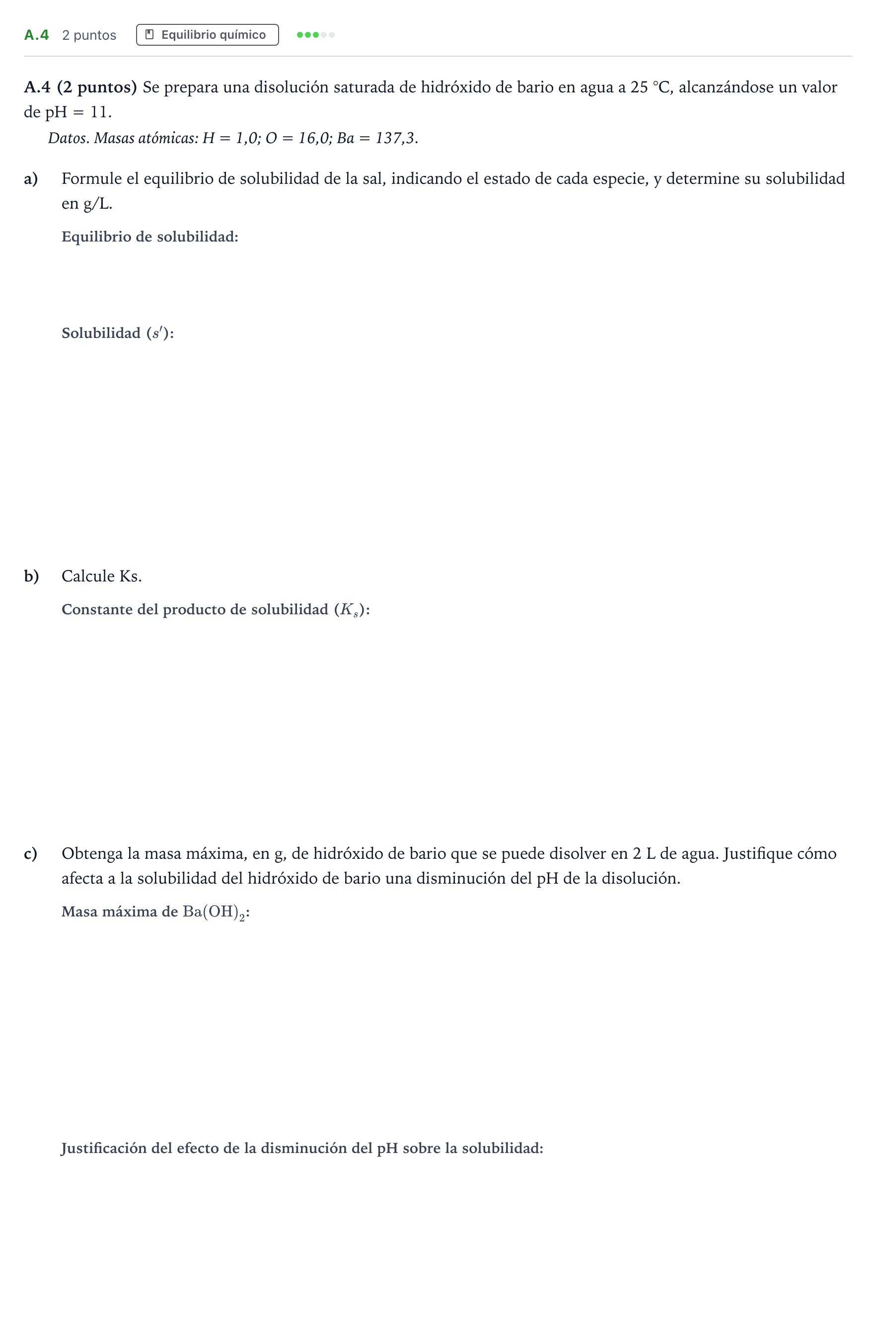 Enunciado: Ejercicio A.4 · Química PAU Madrid Ordinaria Coincidencias 2020