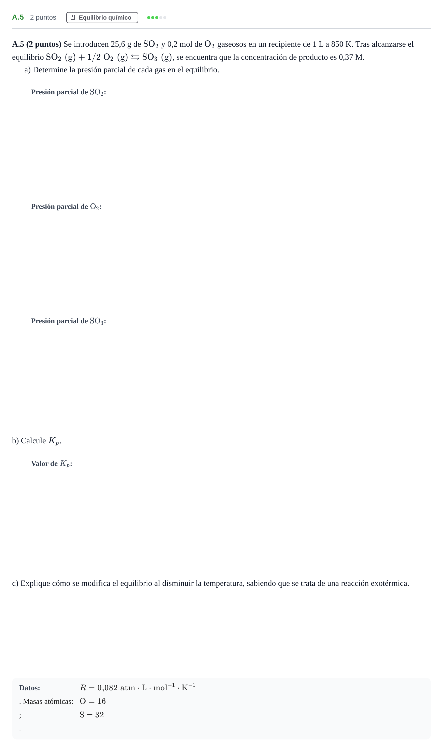 Enunciado: Ejercicio A.5 · Química PAU Madrid Ordinaria Coincidencias 2020