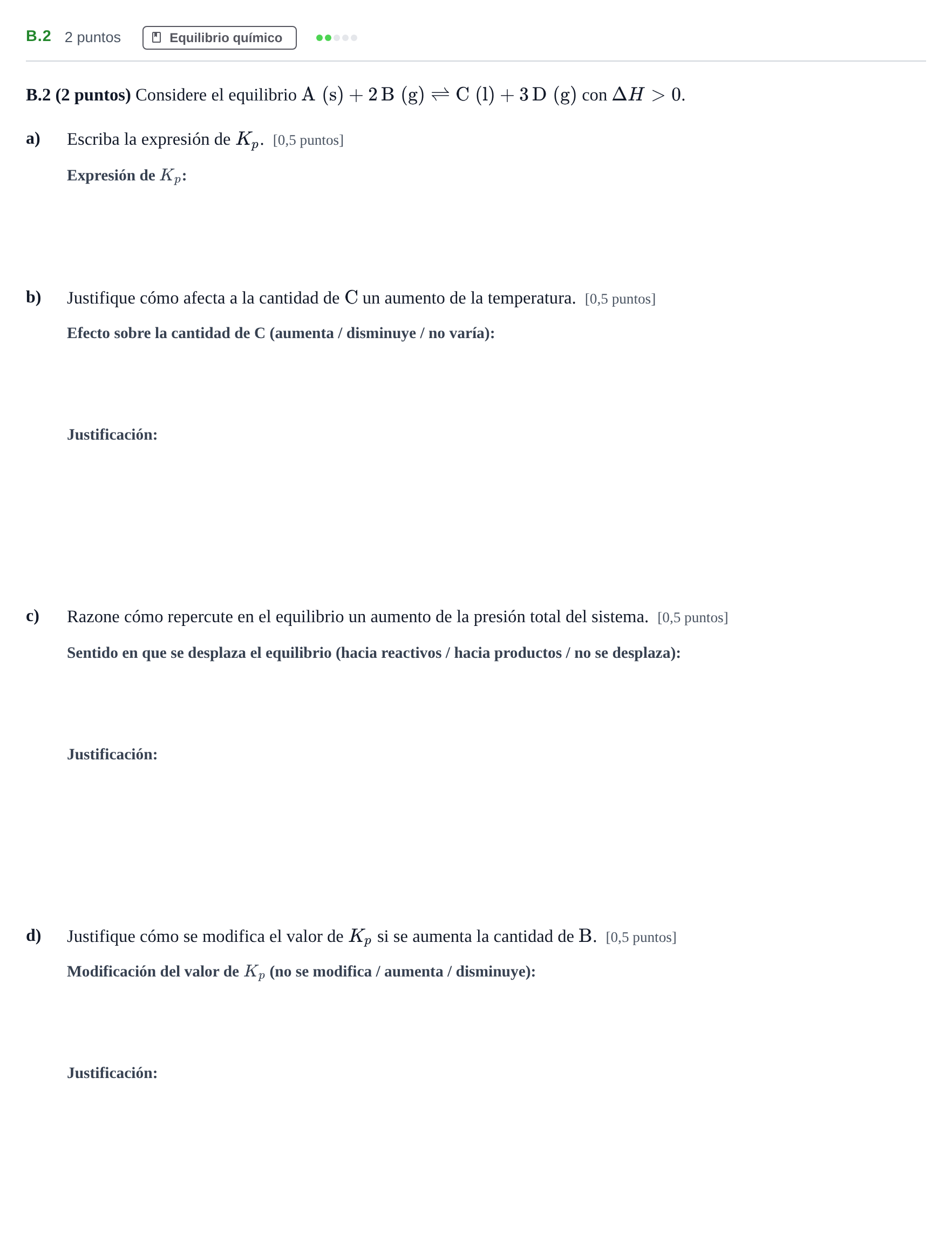 Enunciado: Ejercicio B.2 · Química PAU Madrid Ordinaria Coincidencias 2020