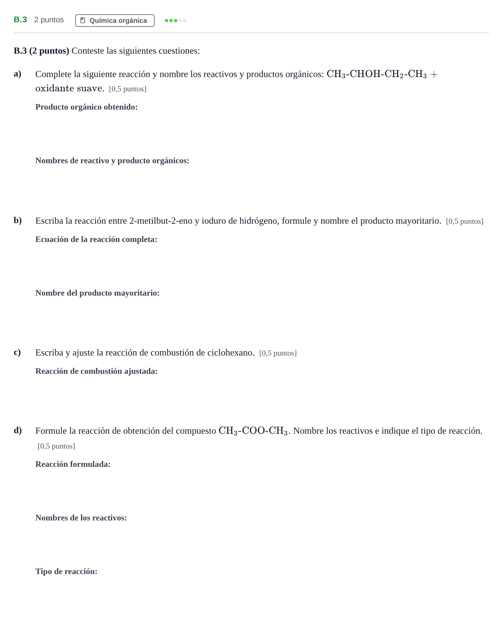 Enunciado: Ejercicio B.3 · Química PAU Madrid Ordinaria Coincidencias 2020
