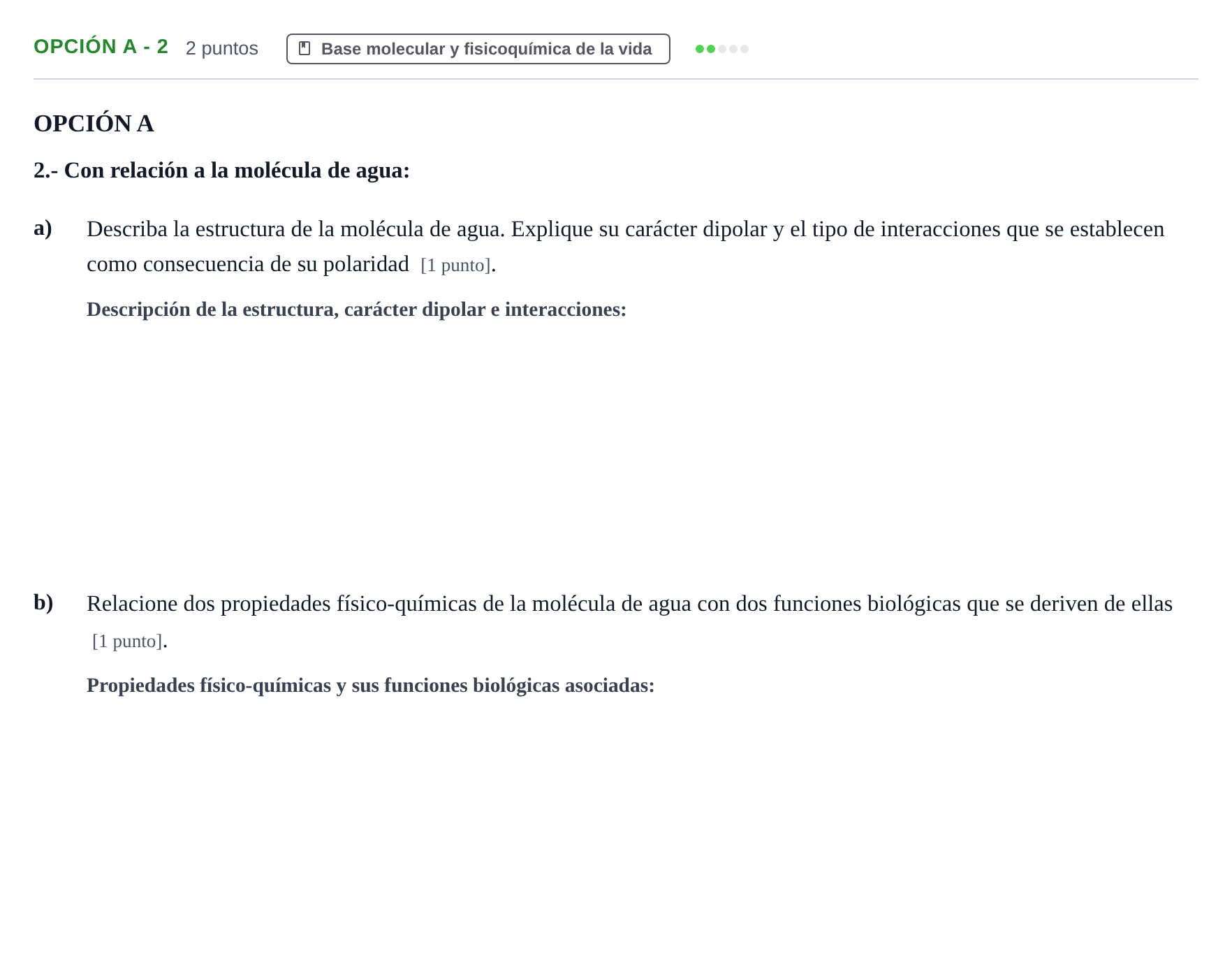 Enunciado: Opción A - 2 · Biología PAU Madrid Extraordinaria 2019