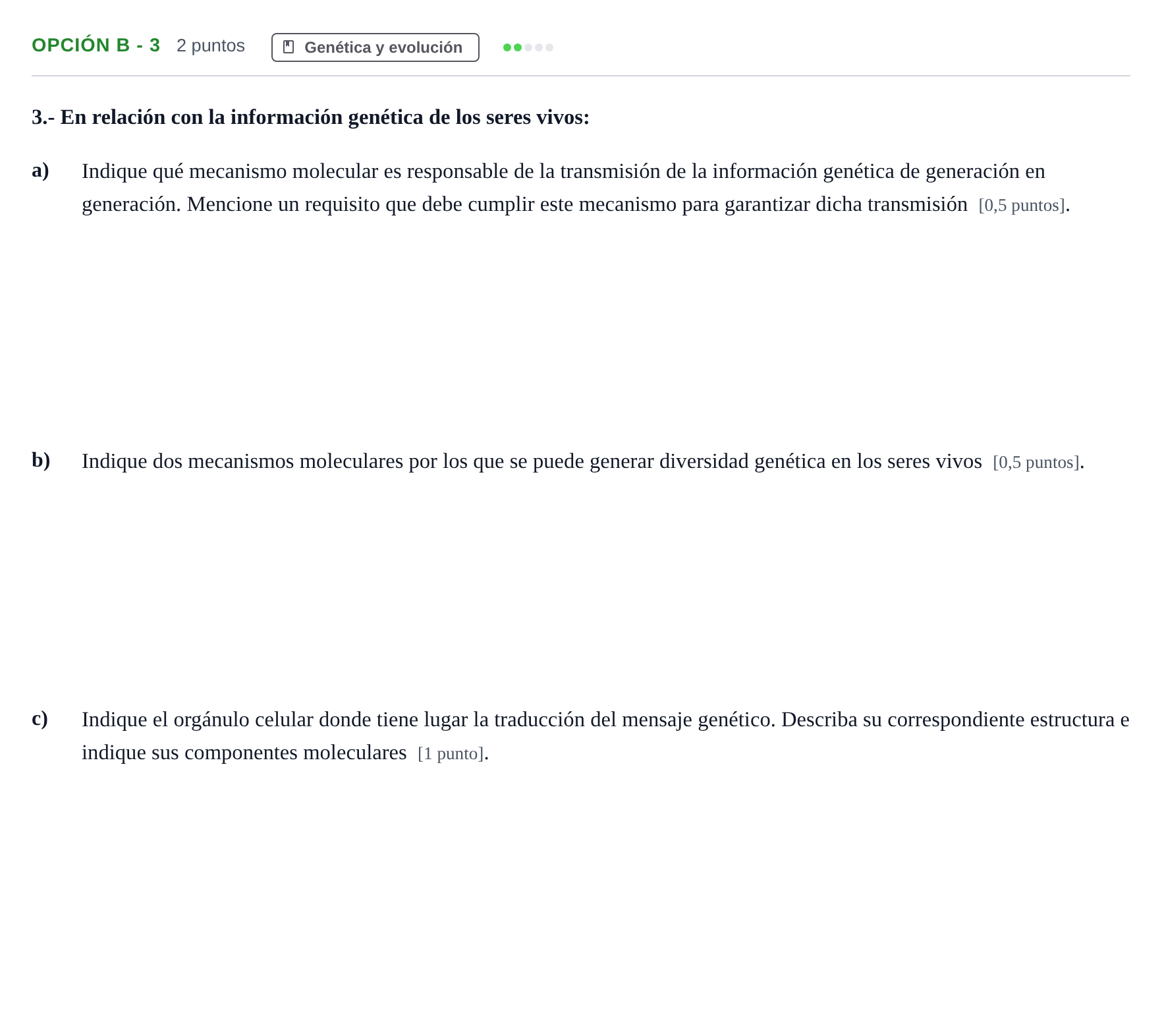 Enunciado: Opción B - 3 · Biología PAU Madrid Extraordinaria 2019