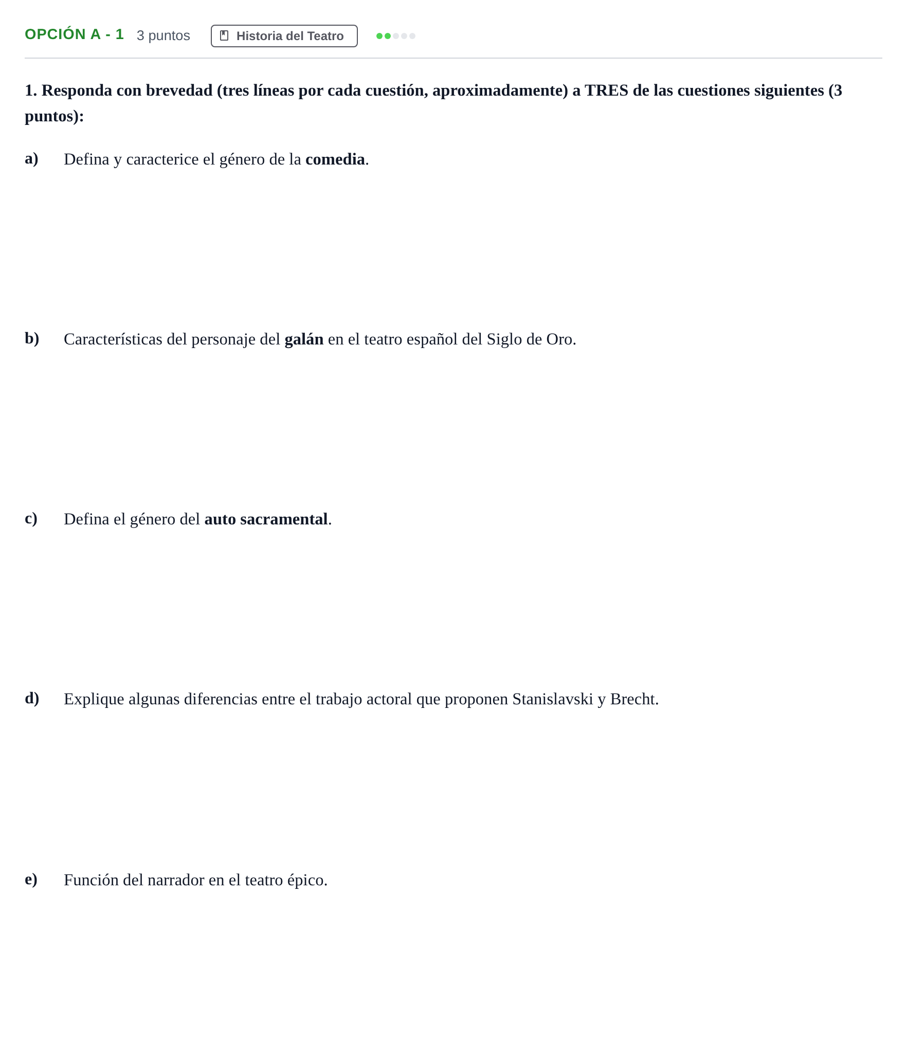 Enunciado: Opción A - 1 · Artes Escénicas PAU Madrid Ordinaria 2019