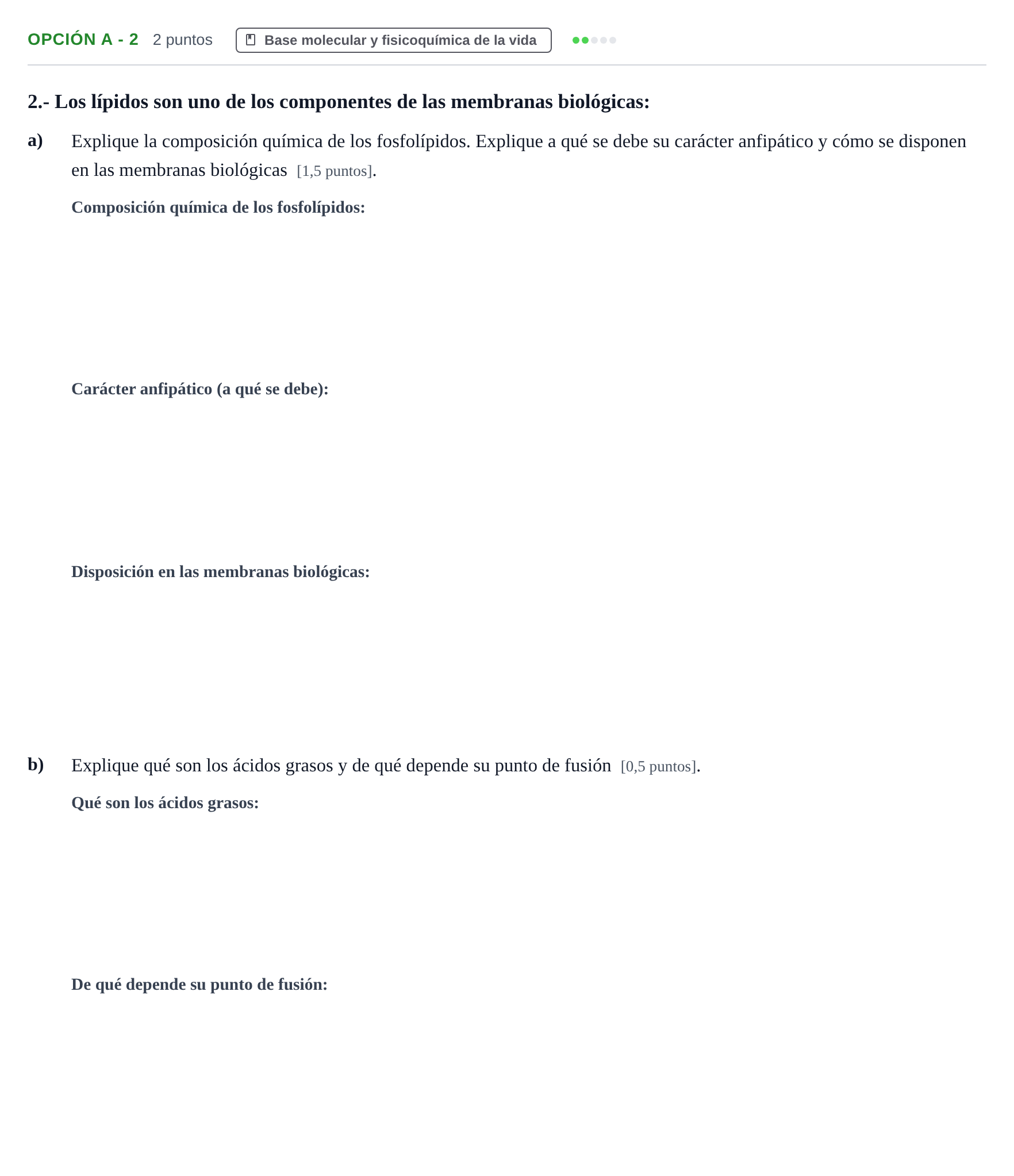 Enunciado: Opción A - 2 · Biología PAU Madrid Ordinaria 2019