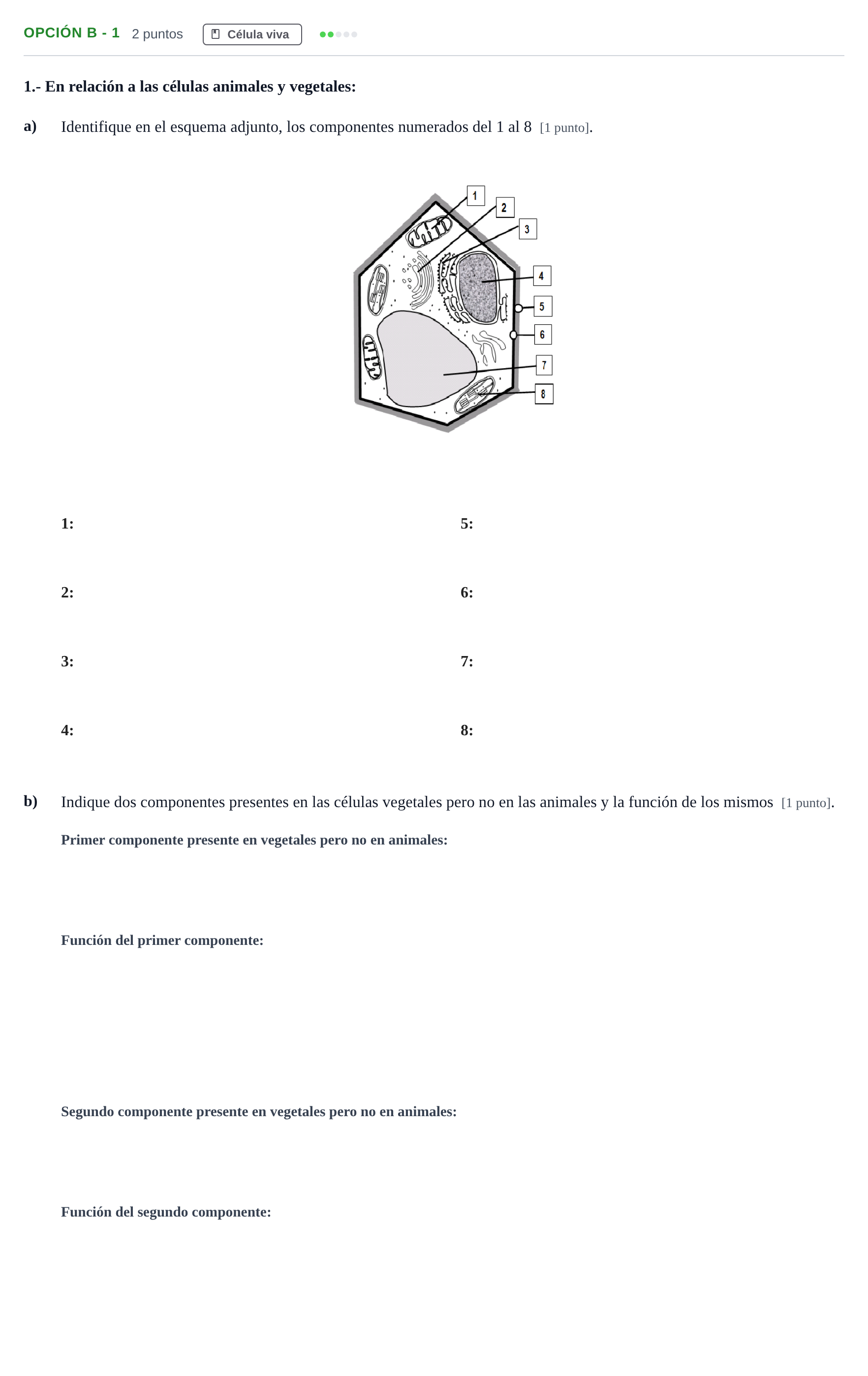Enunciado: Opción B - 1 · Biología PAU Madrid Ordinaria 2019