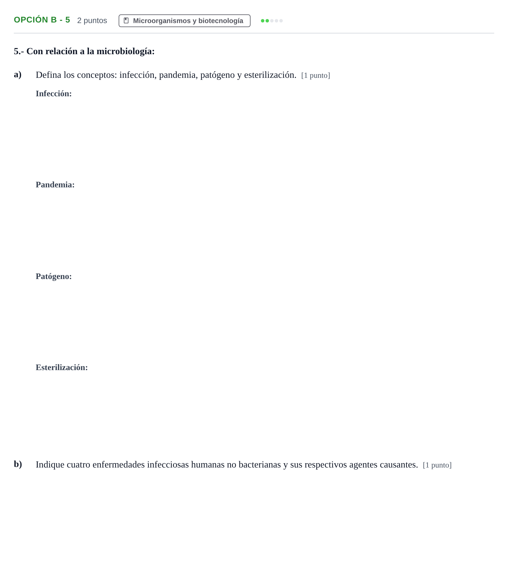 Enunciado: Opción B - 5 · Biología PAU Madrid Ordinaria 2019
