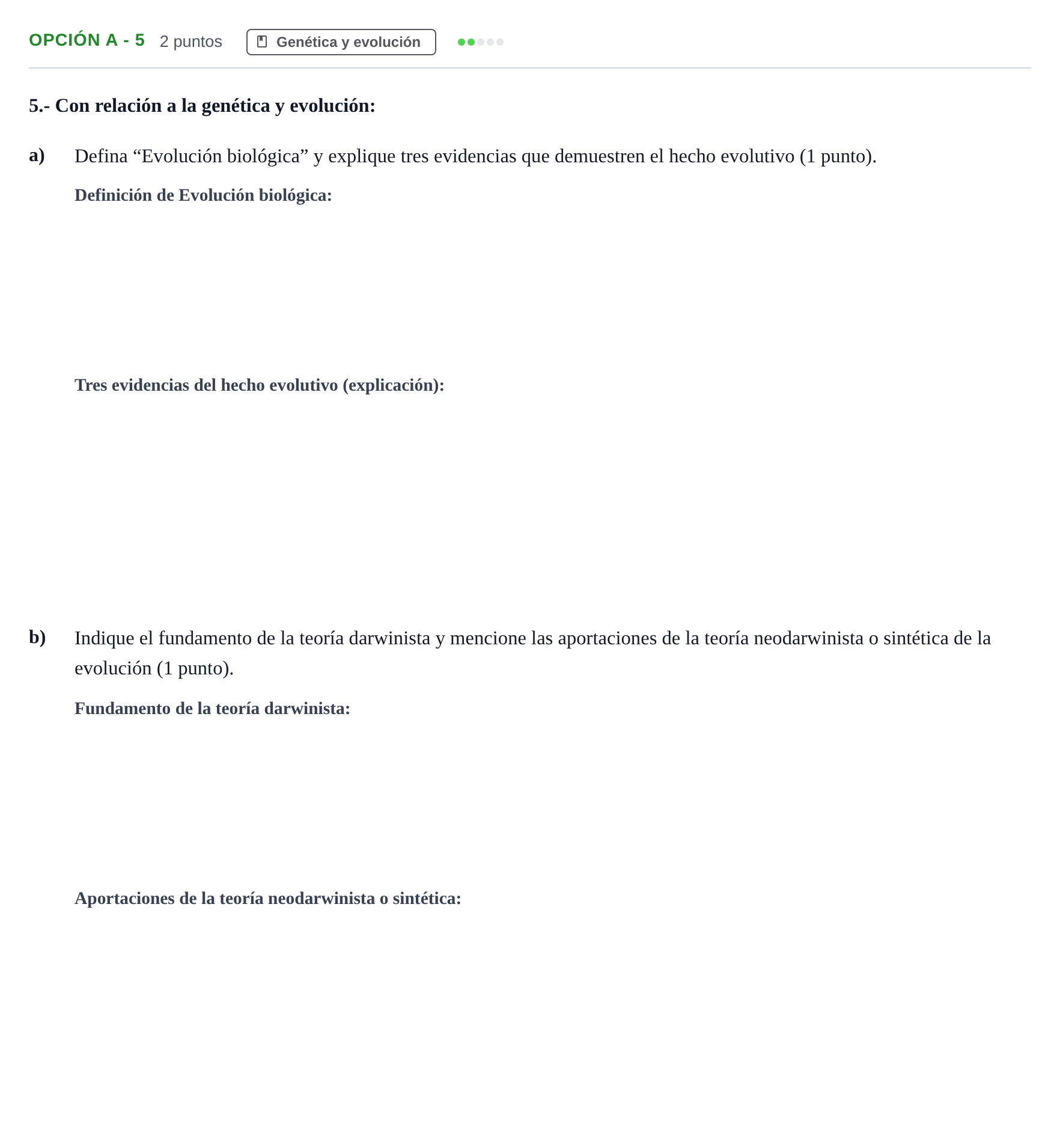 Enunciado: Opción A - 5 · Biología PAU Madrid Modelo 2019