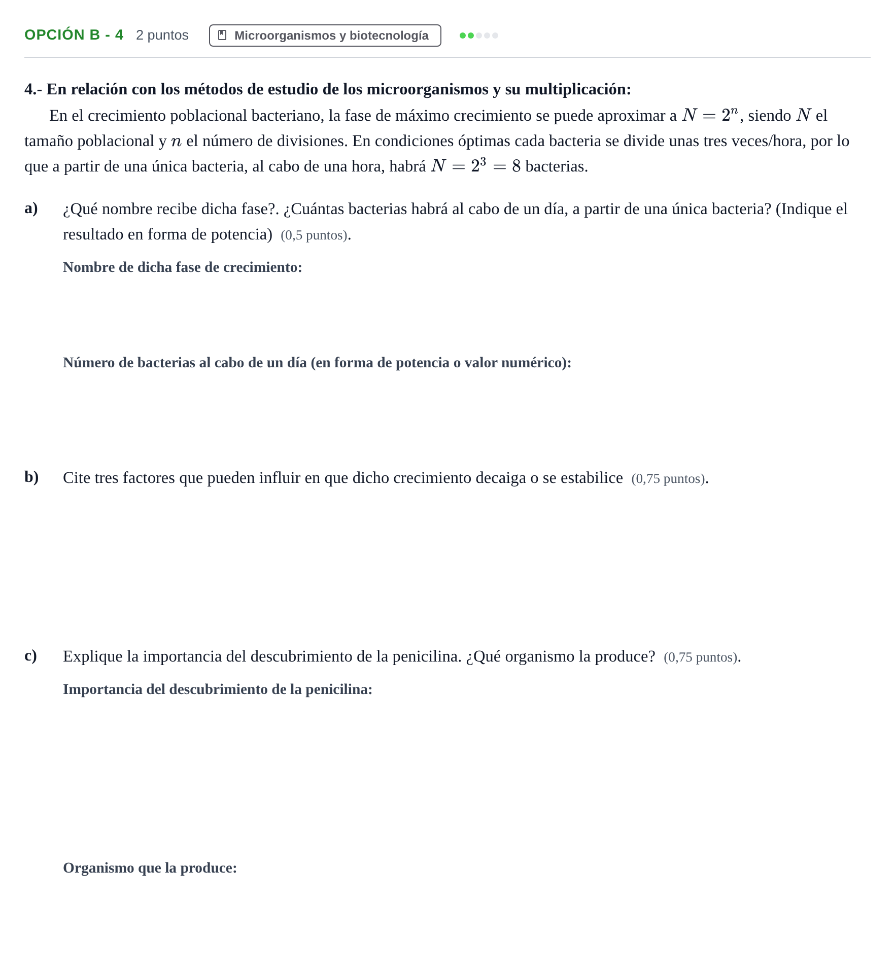 Enunciado: Opción B - 4 · Biología PAU Madrid Modelo 2019