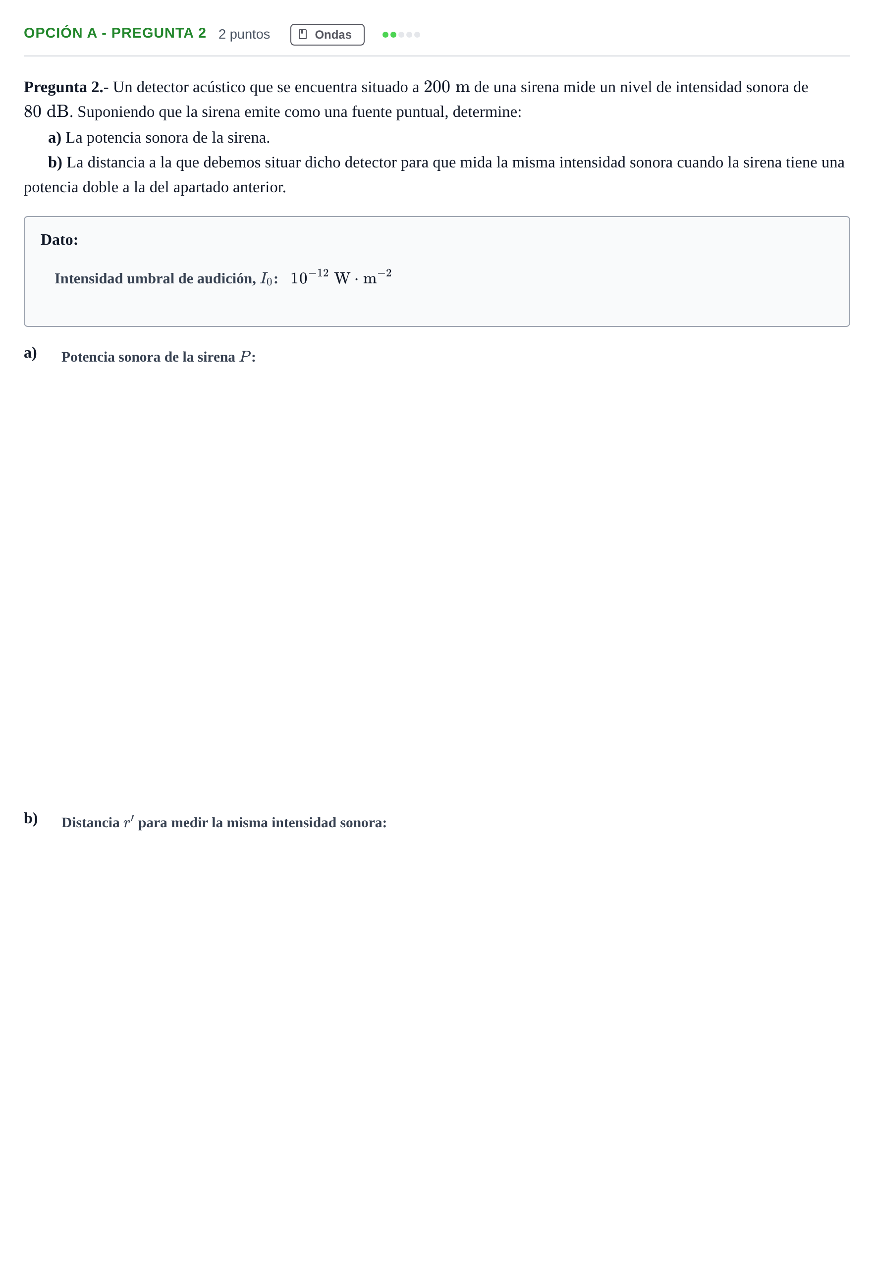 Enunciado: Opción A - Pregunta 2 · Física PAU Madrid Extraordinaria 2019