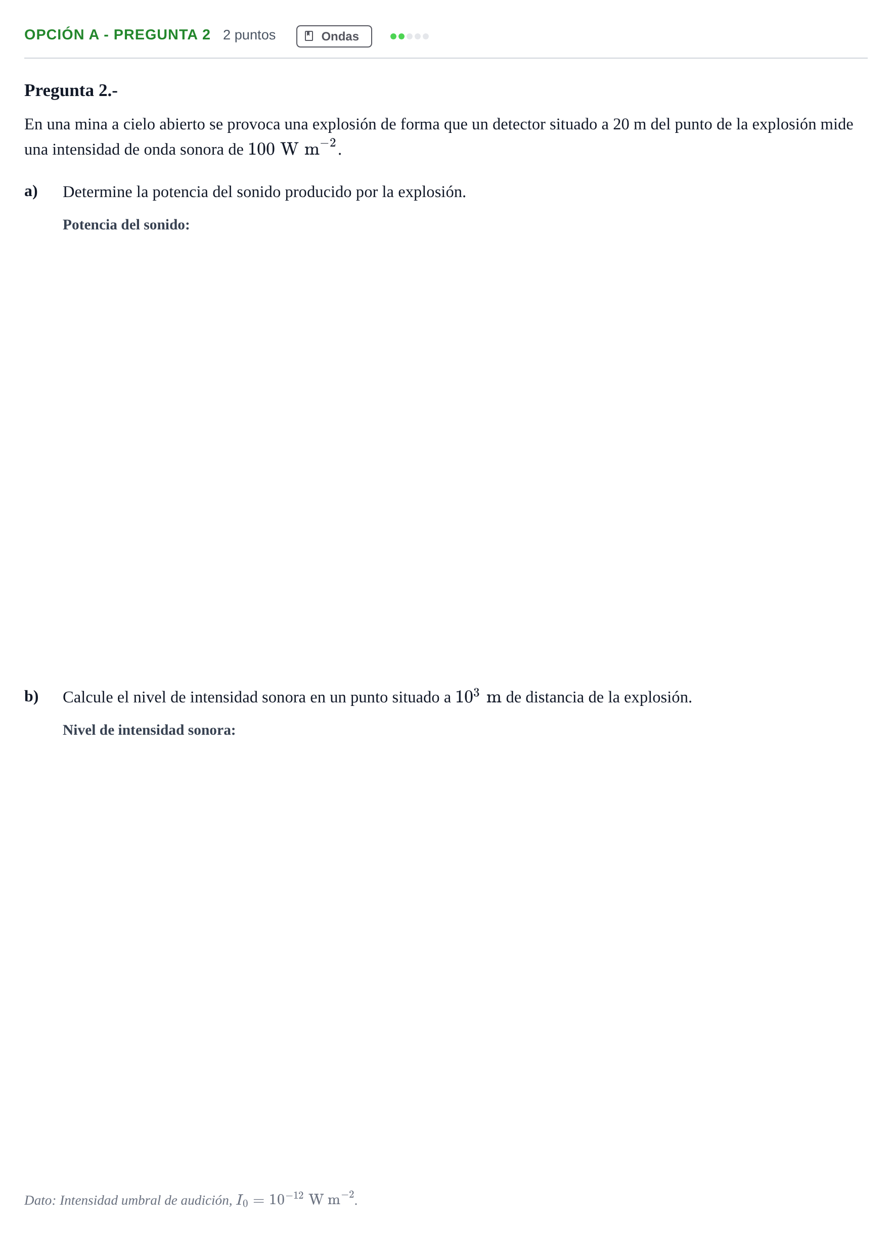Enunciado: Opción A - Pregunta 2 · Física PAU Madrid Modelo 2019