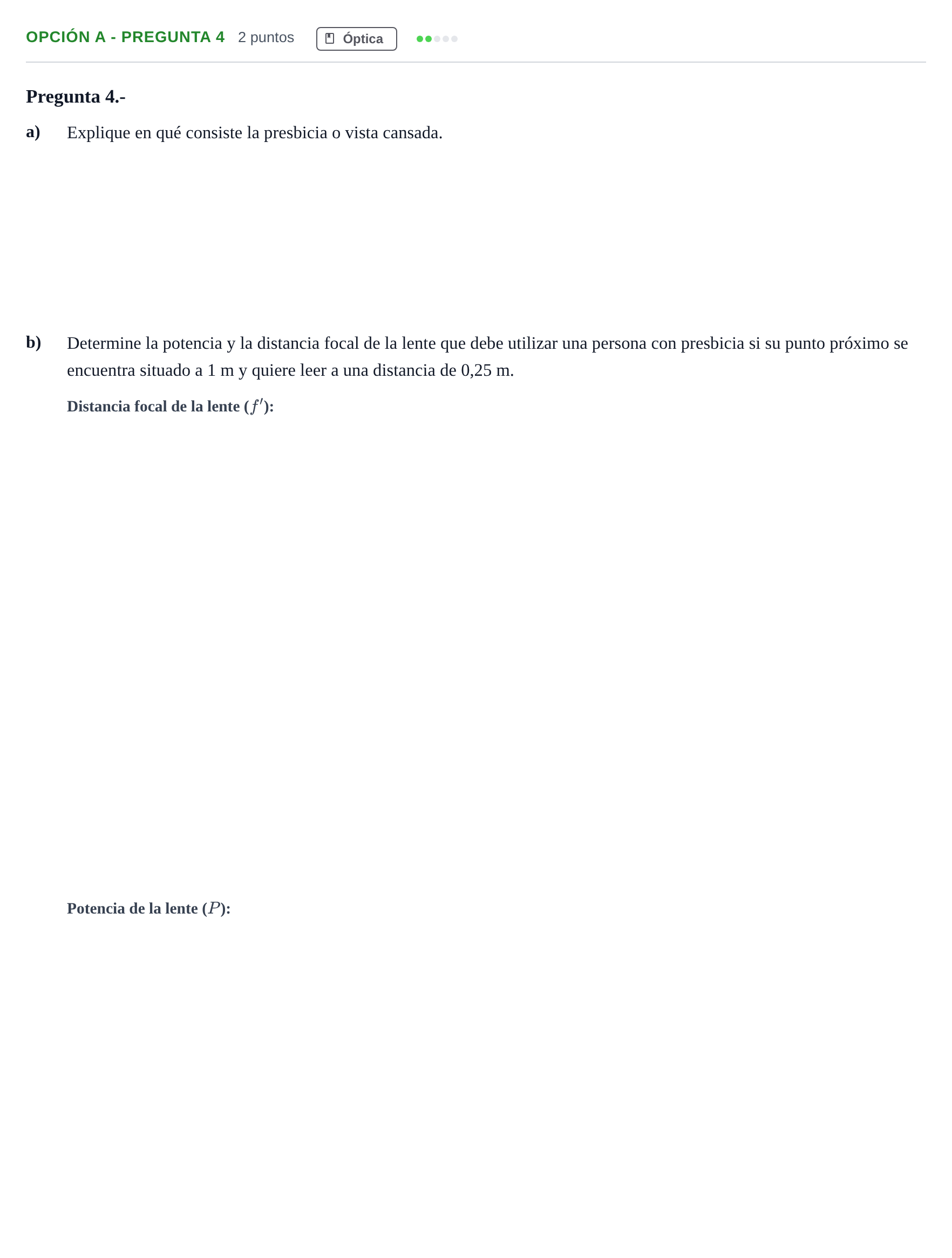 Enunciado: Opción A - Pregunta 4 · Física PAU Madrid Modelo 2019