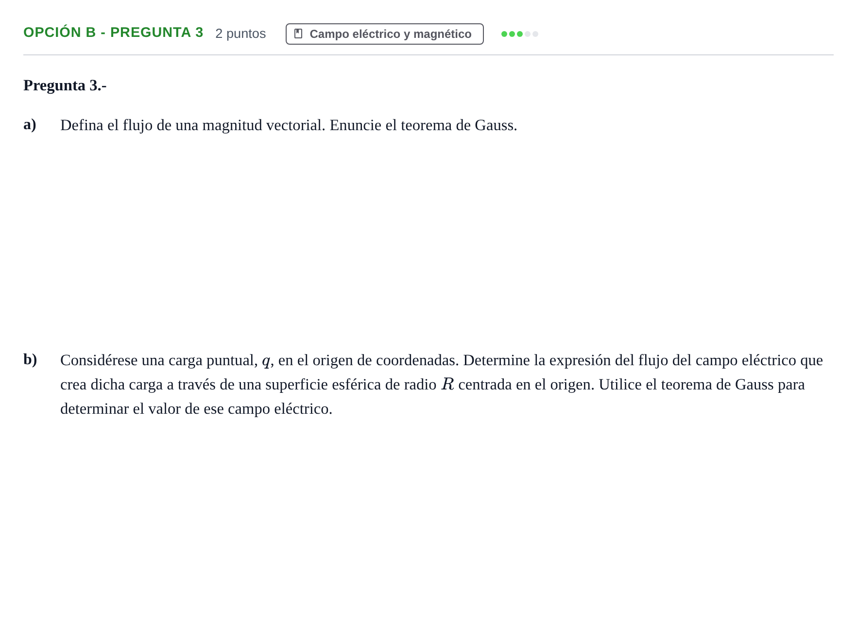 Enunciado: Opción B - Pregunta 3 · Física PAU Madrid Modelo 2019