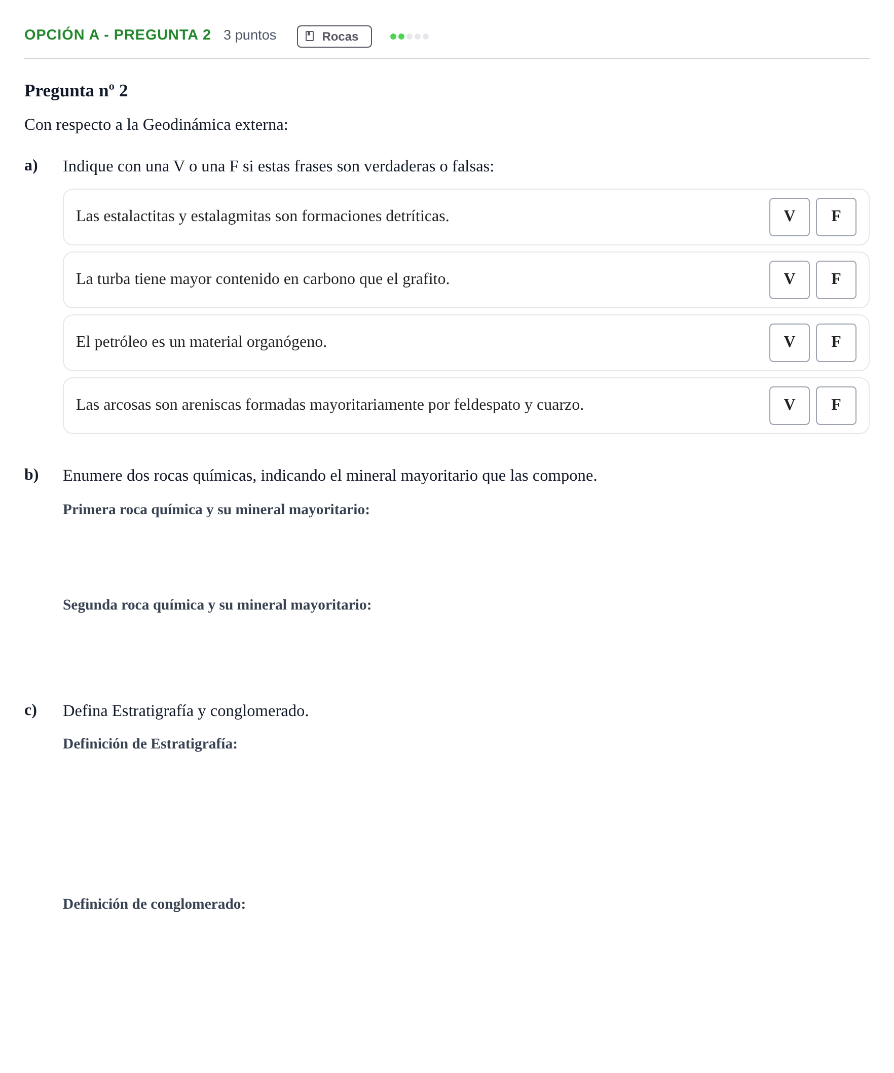 Enunciado: Opción A - Pregunta 2 · Geología PAU Madrid Extraordinaria 2019
