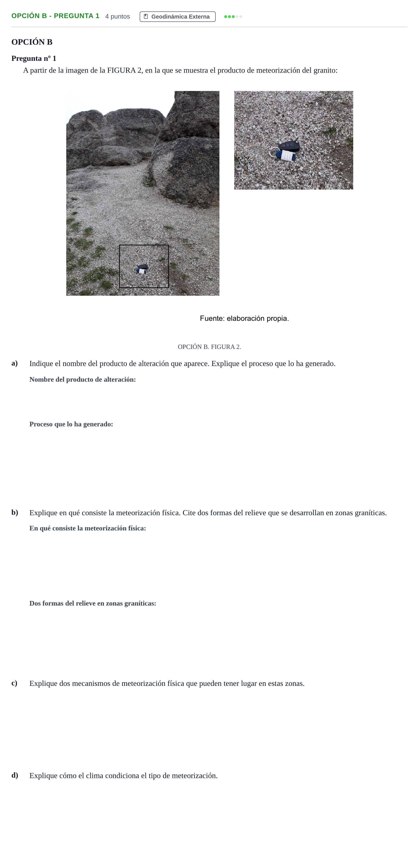 Enunciado: Opción B - Pregunta 1 · Geología PAU Madrid Extraordinaria 2019