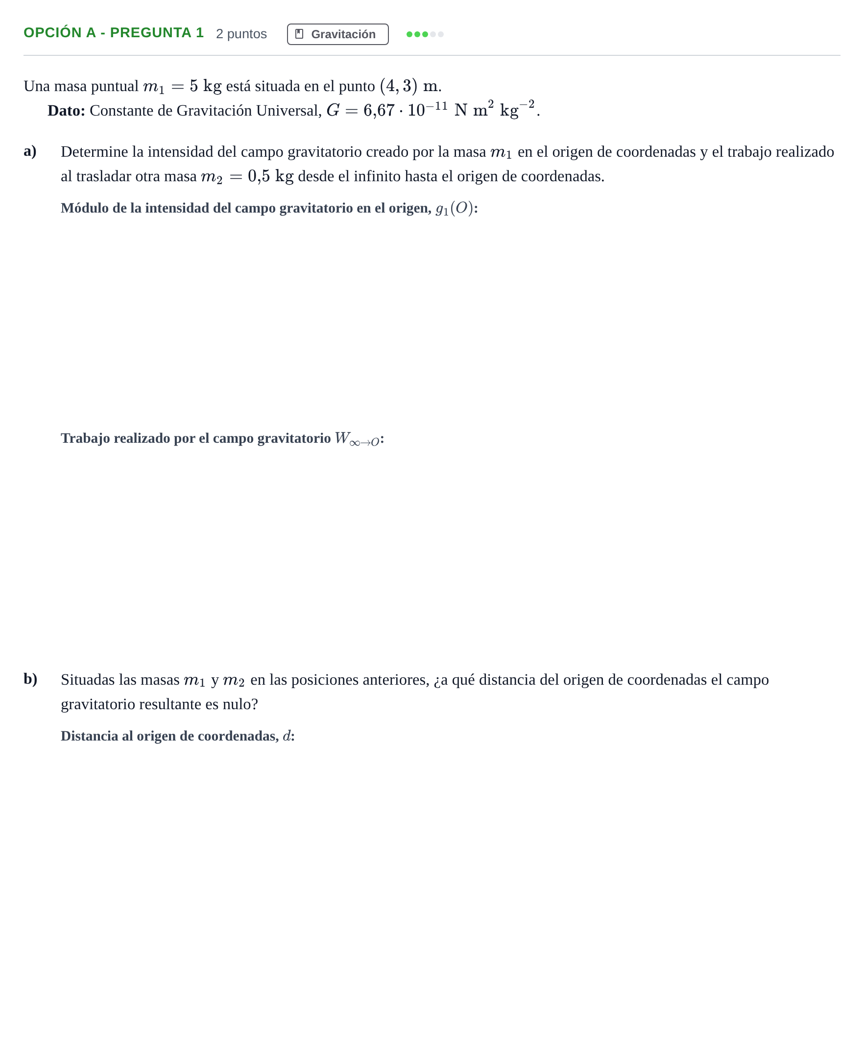 Enunciado: Opción A - Pregunta 1 · Física PAU Madrid Ordinaria 2019