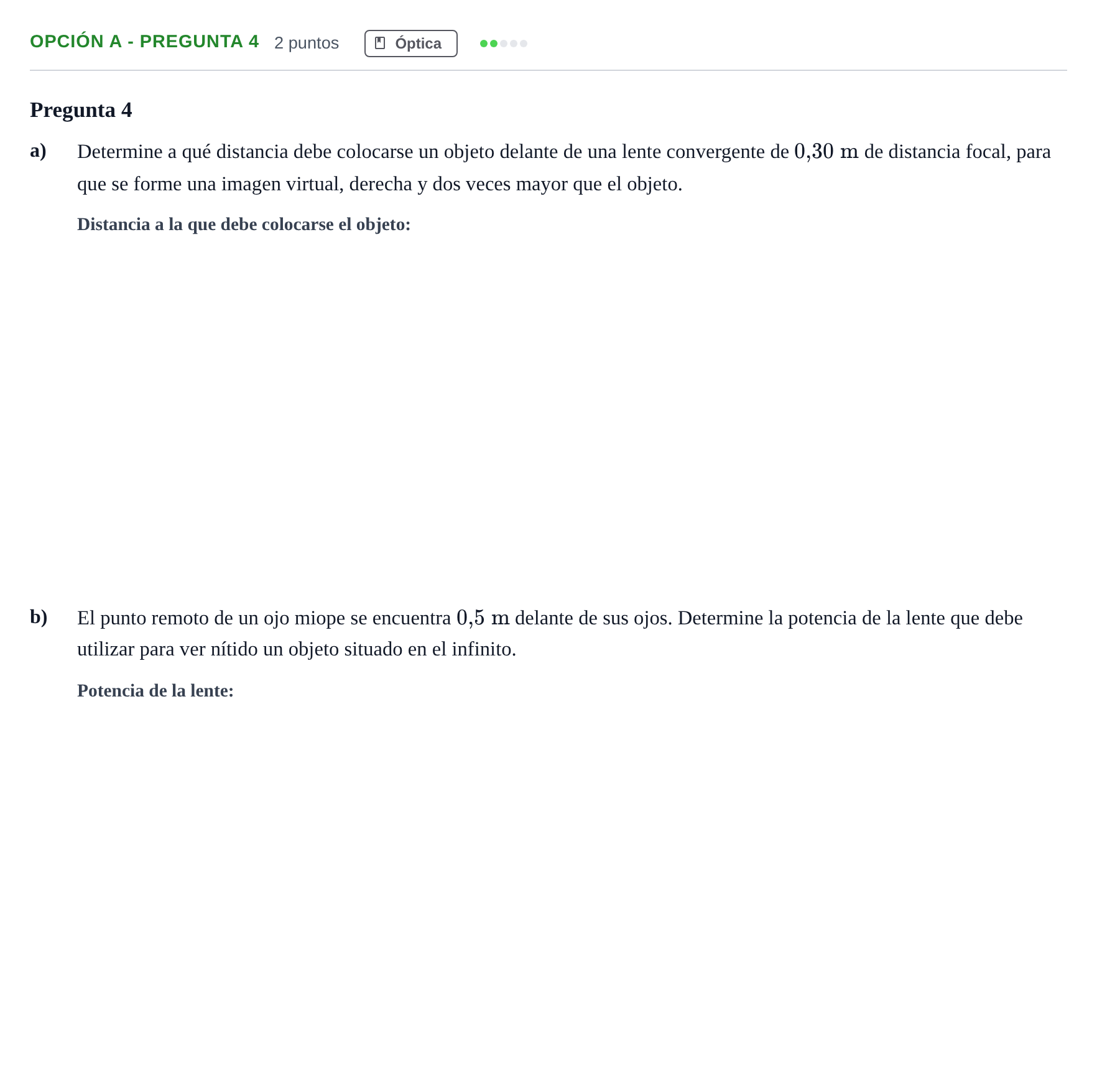 Enunciado: Opción A - Pregunta 4 · Física PAU Madrid Ordinaria 2019