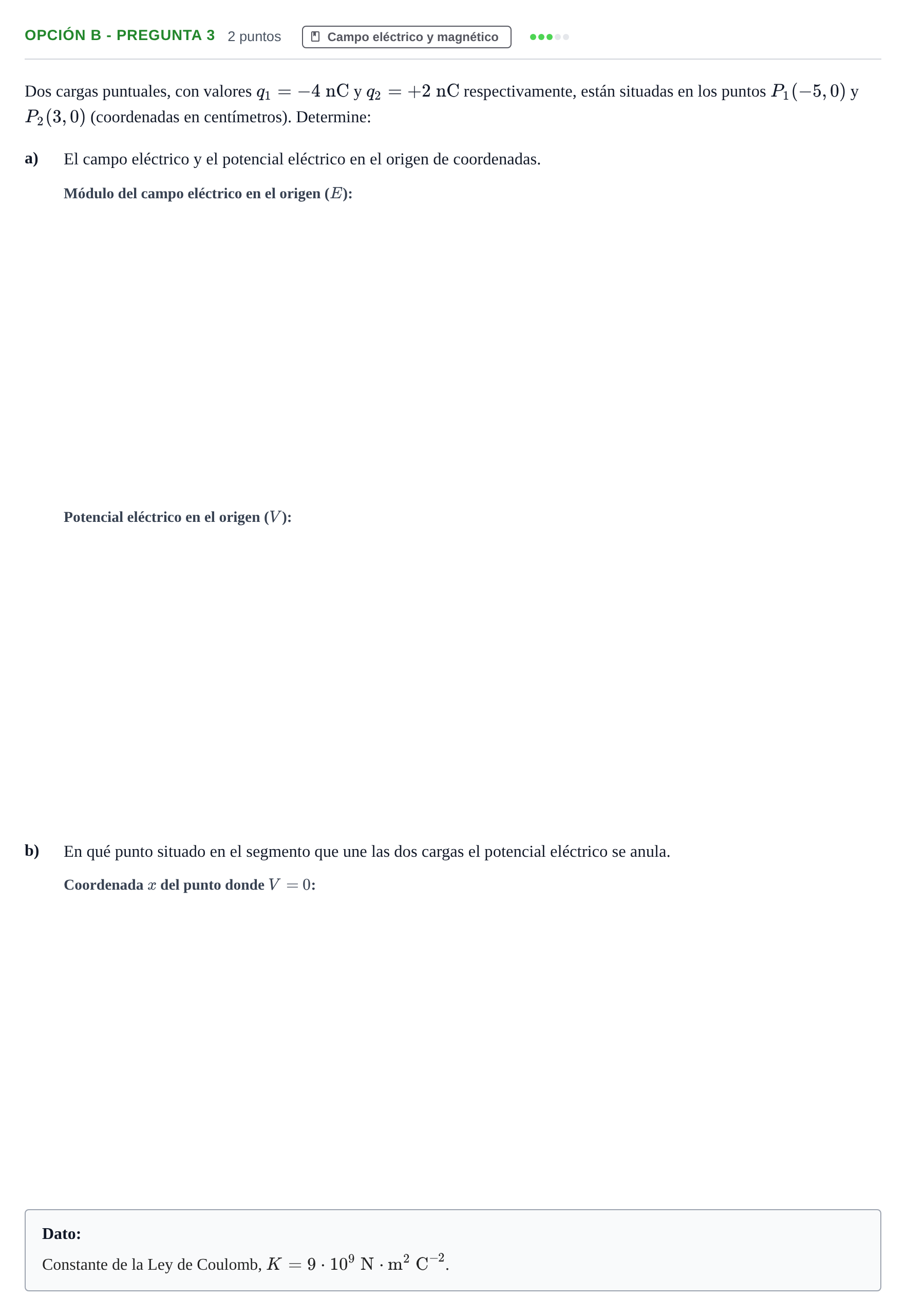 Enunciado: Opción B - Pregunta 3 · Física PAU Madrid Ordinaria 2019