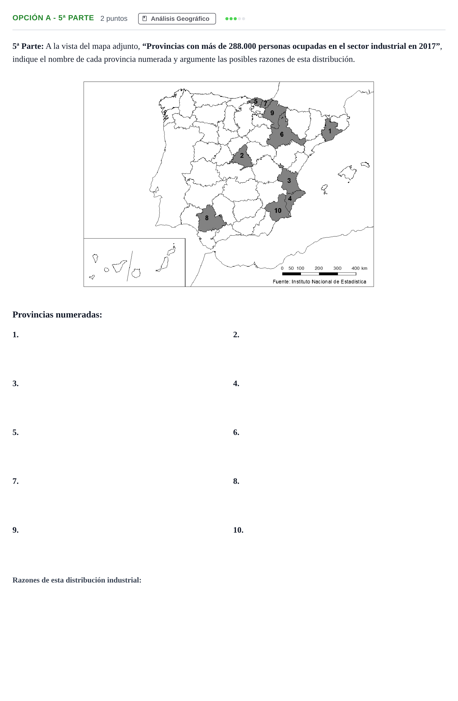 Enunciado: Opción A - 5ª Parte · Geografía PAU Madrid Ordinaria 2019