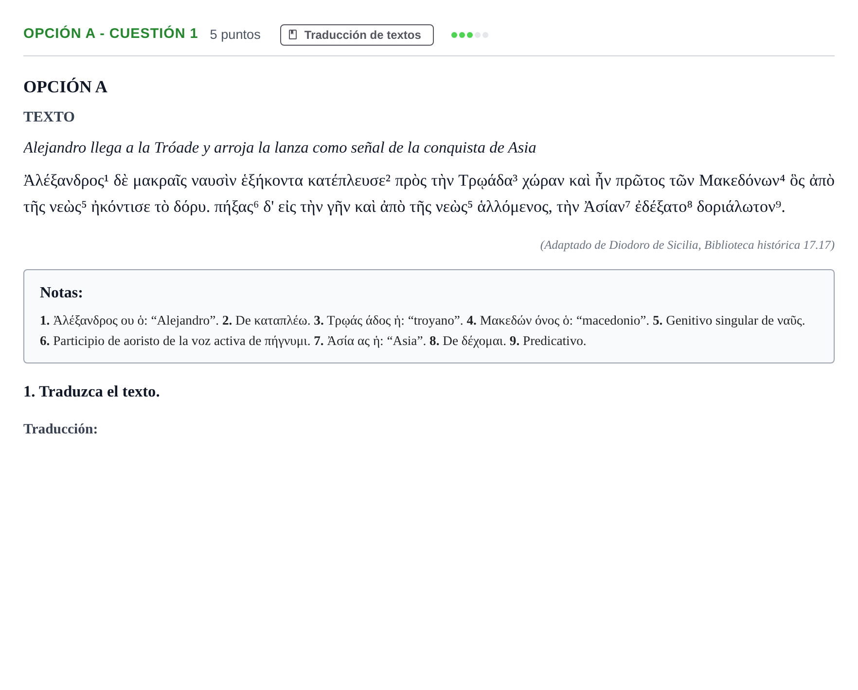 Enunciado: Opción A - Cuestión 1 · Griego II PAU Madrid Extraordinaria 2019