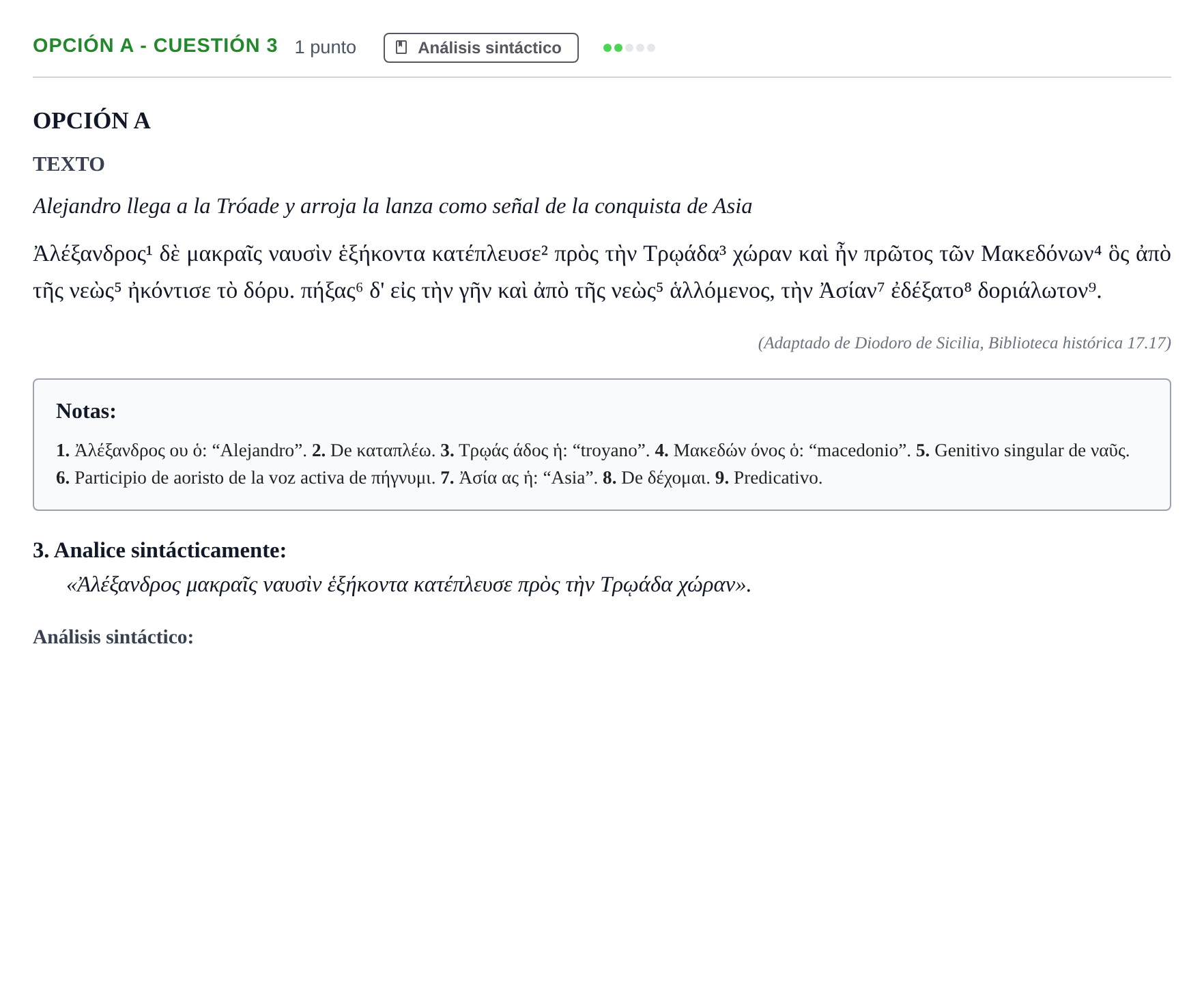 Enunciado: Opción A - Cuestión 3 · Griego II PAU Madrid Extraordinaria 2019