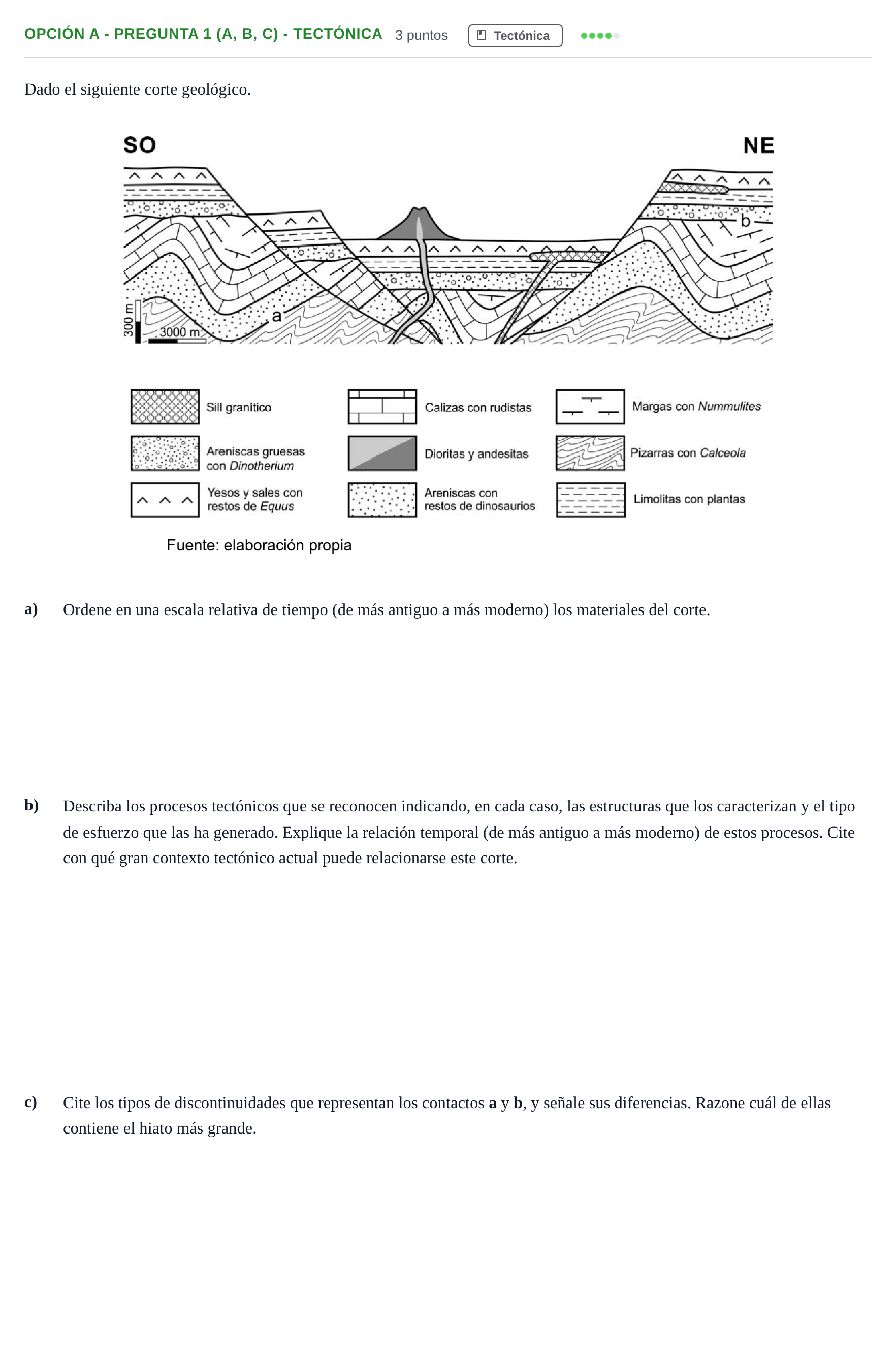 Enunciado: Opción A - Pregunta 1 (a, b, c) - Tectónica · Geología PAU Madrid Ordinaria 2019