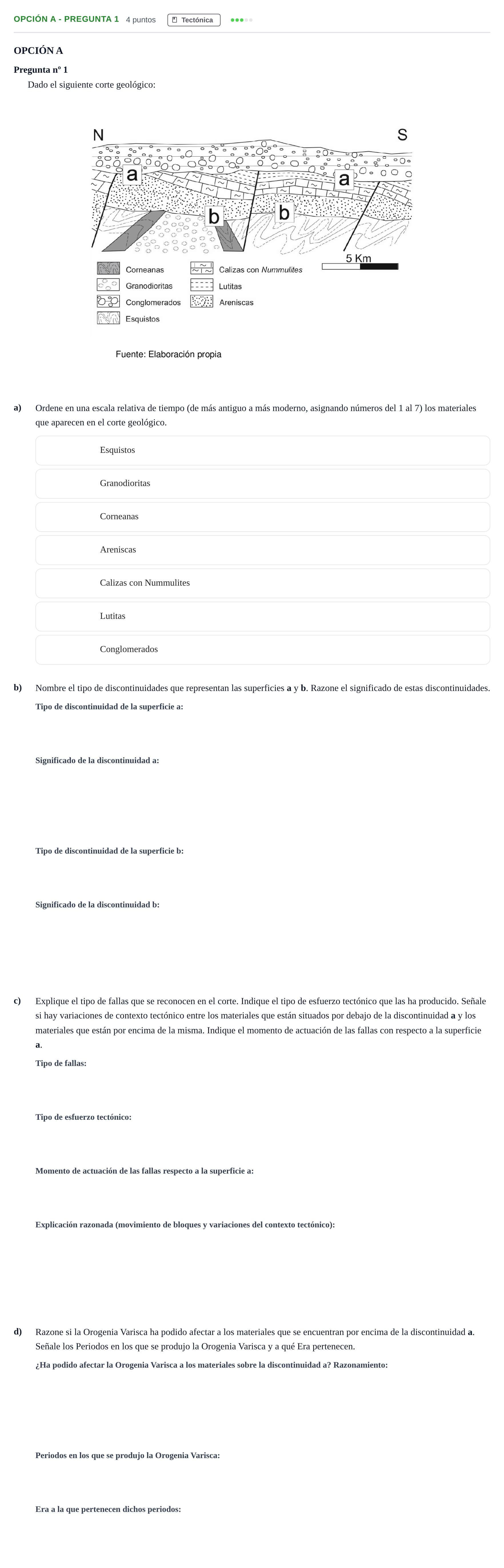 Enunciado: Opción A - Pregunta 1 · Geología PAU Madrid Modelo 2019