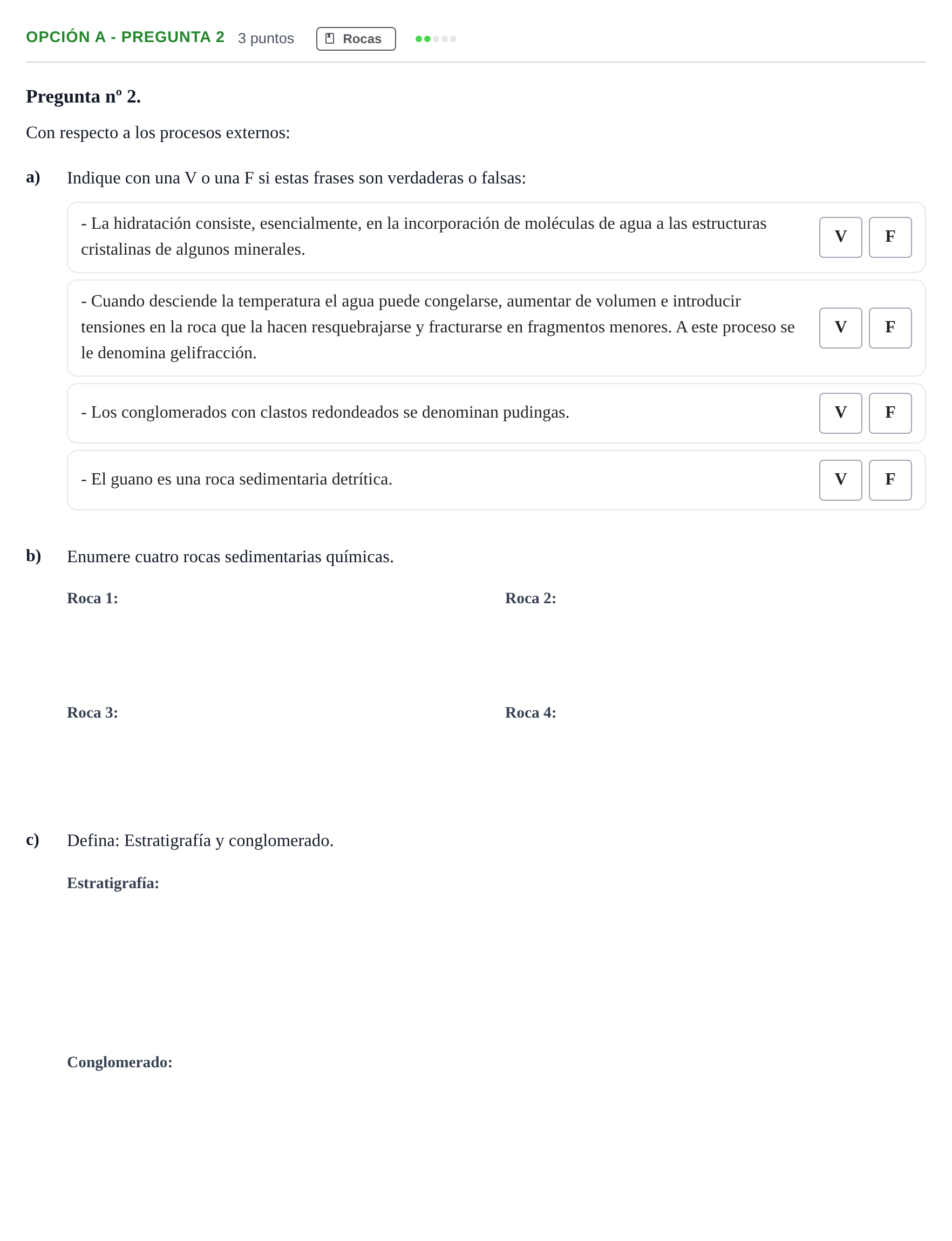 Enunciado: Opción A - Pregunta 2 · Geología PAU Madrid Modelo 2019