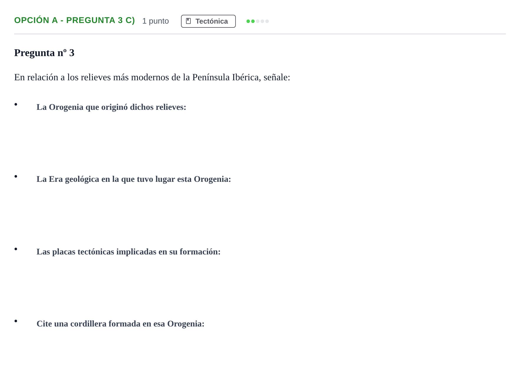 Enunciado: Opción A - Pregunta 3 c) · Geología PAU Madrid Modelo 2019