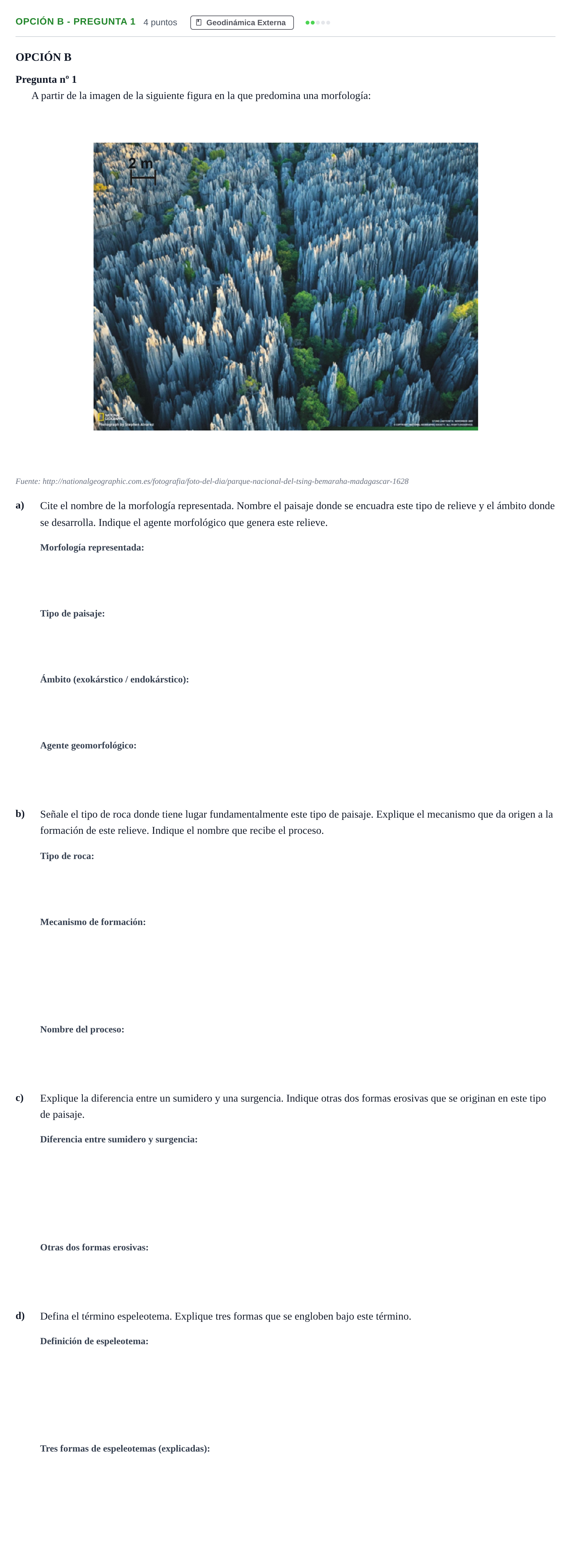 Enunciado: Opción B - Pregunta 1 · Geología PAU Madrid Modelo 2019