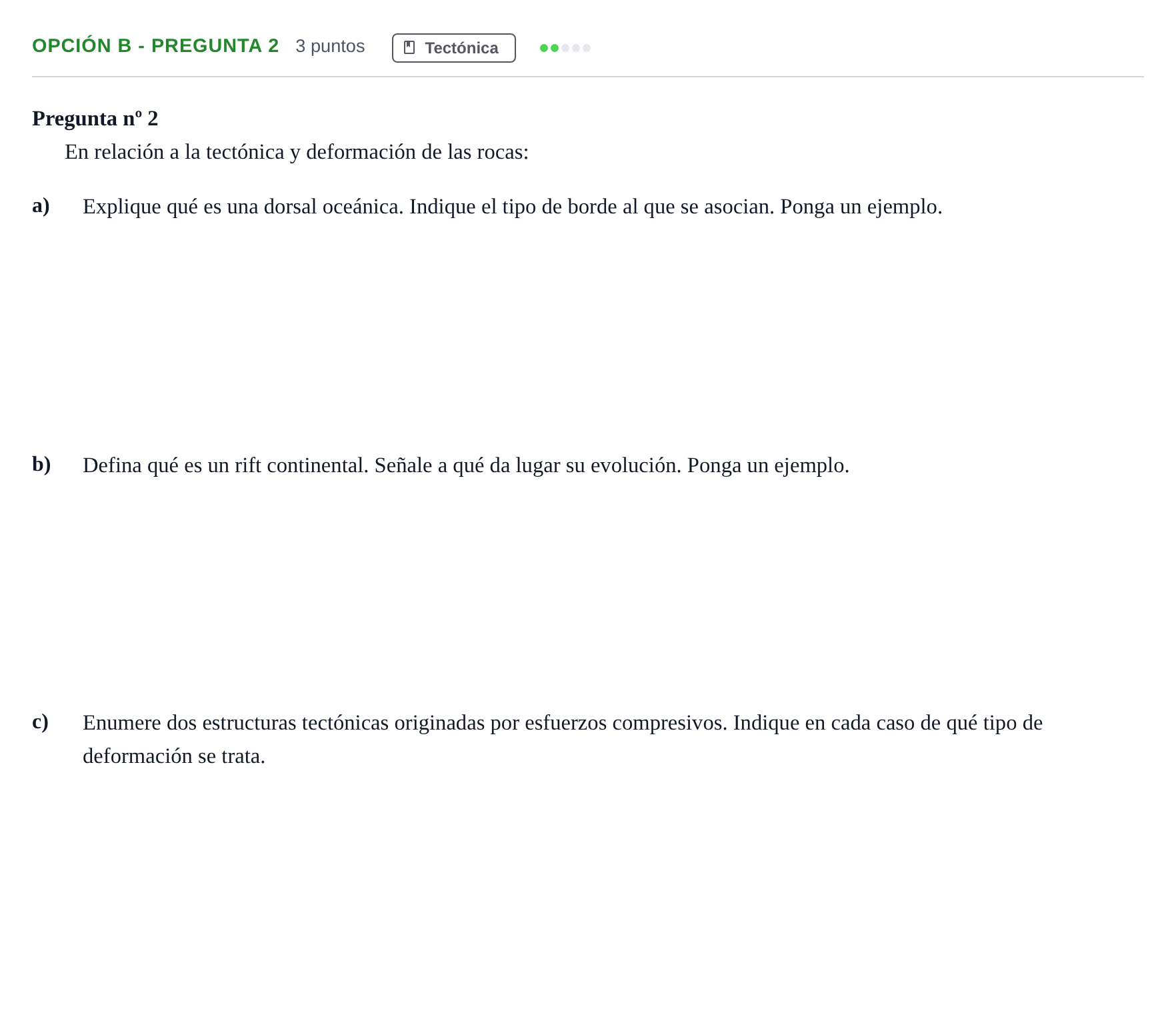 Enunciado: Opción B - Pregunta 2 · Geología PAU Madrid Modelo 2019