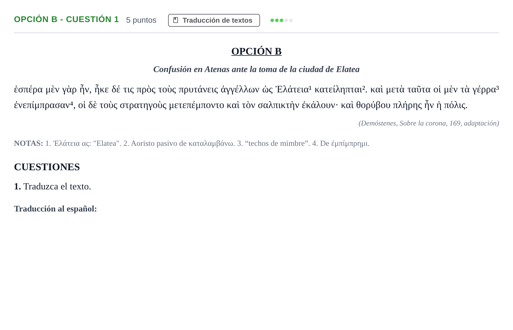Enunciado: Opción B - Cuestión 1 · Griego II PAU Madrid Modelo 2019