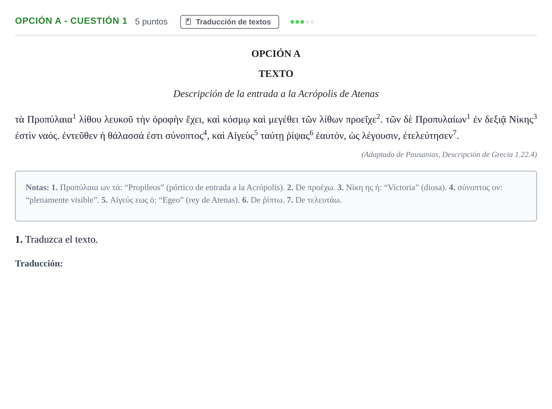 Enunciado: Opción A - Cuestión 1 · Griego II PAU Madrid Ordinaria 2019
