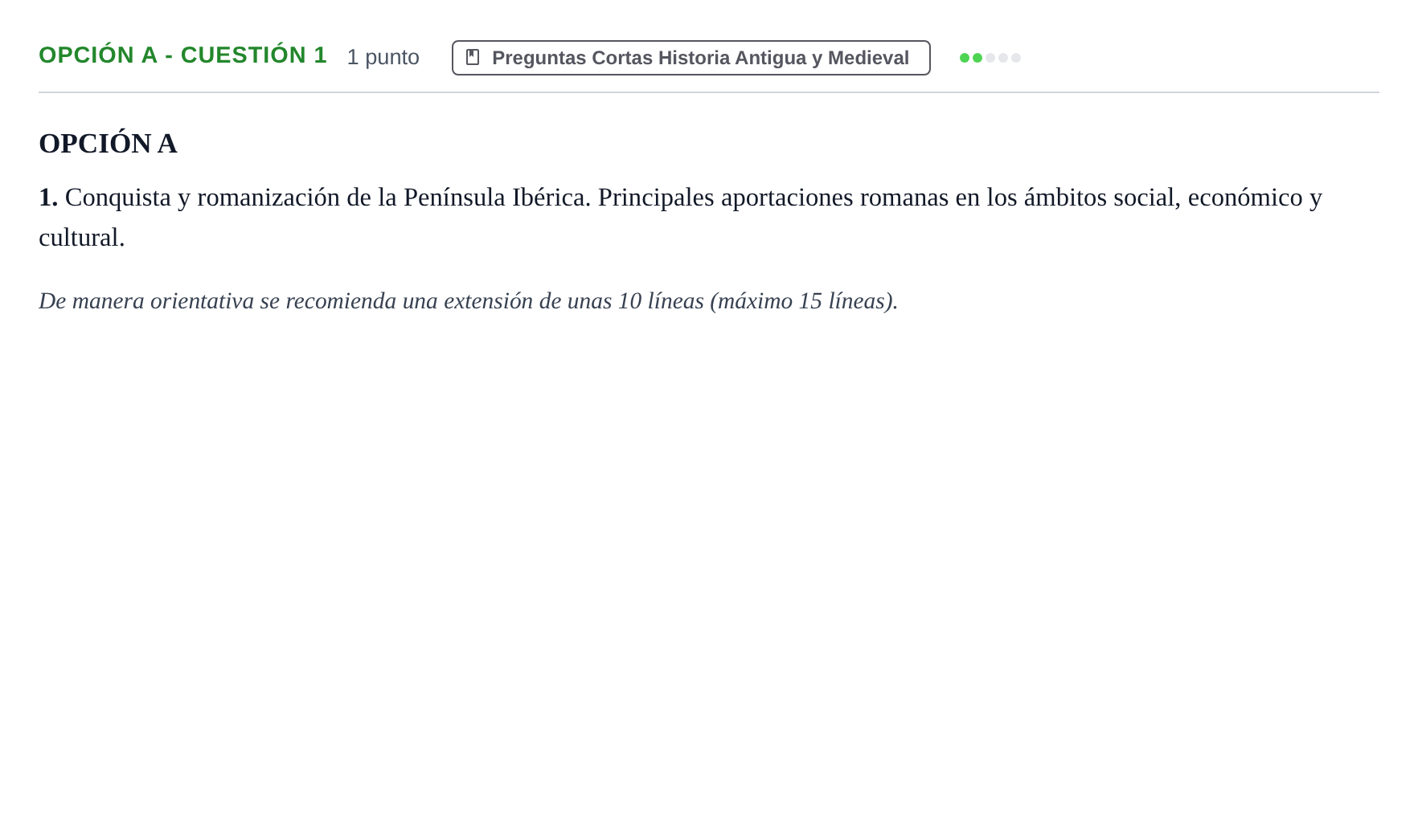 Enunciado: Opción A - Cuestión 1 · Historia de España PAU Madrid Extraordinaria 2019