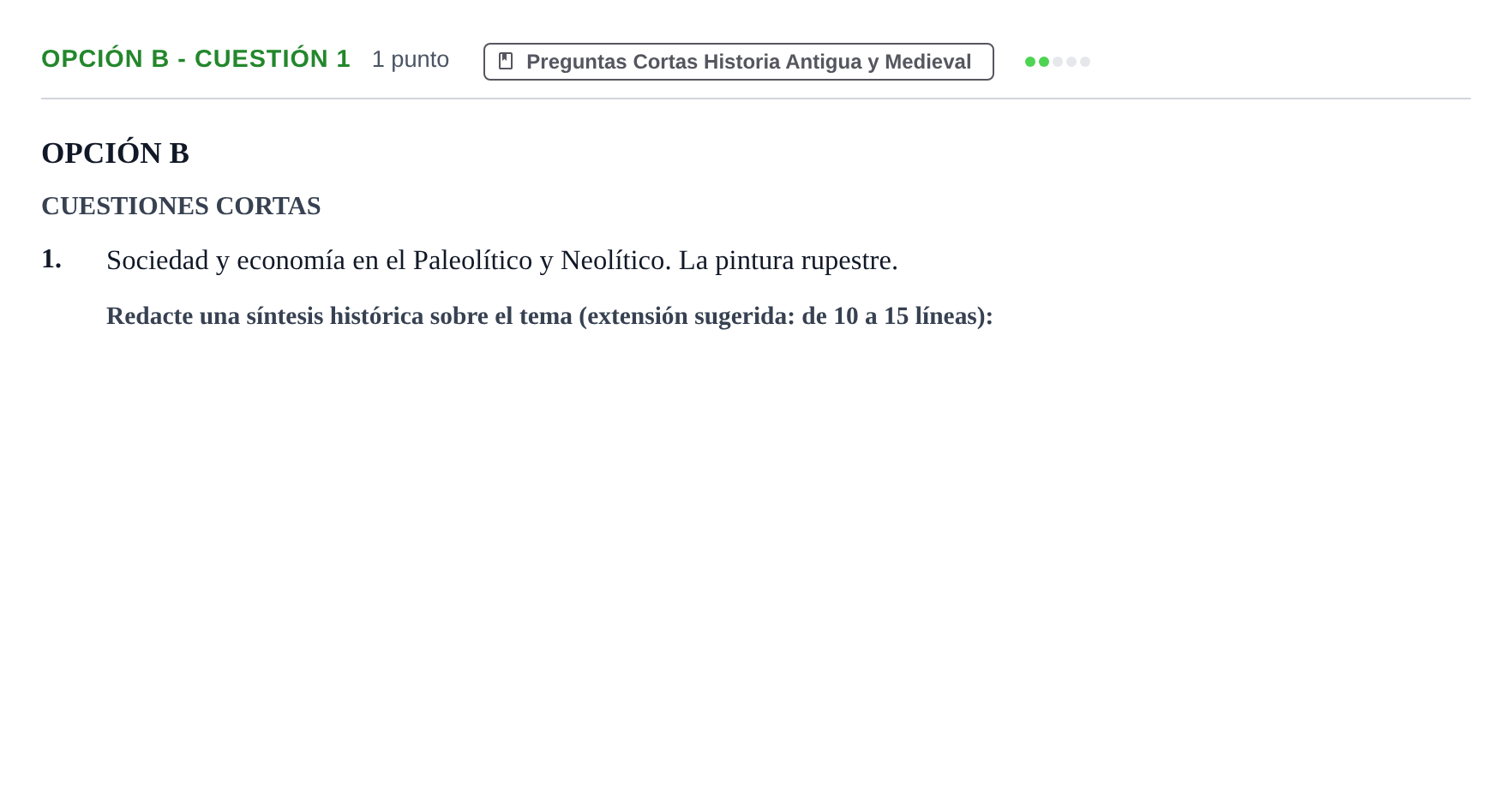 Enunciado: Opción B - Cuestión 1 · Historia de España PAU Madrid Extraordinaria 2019
