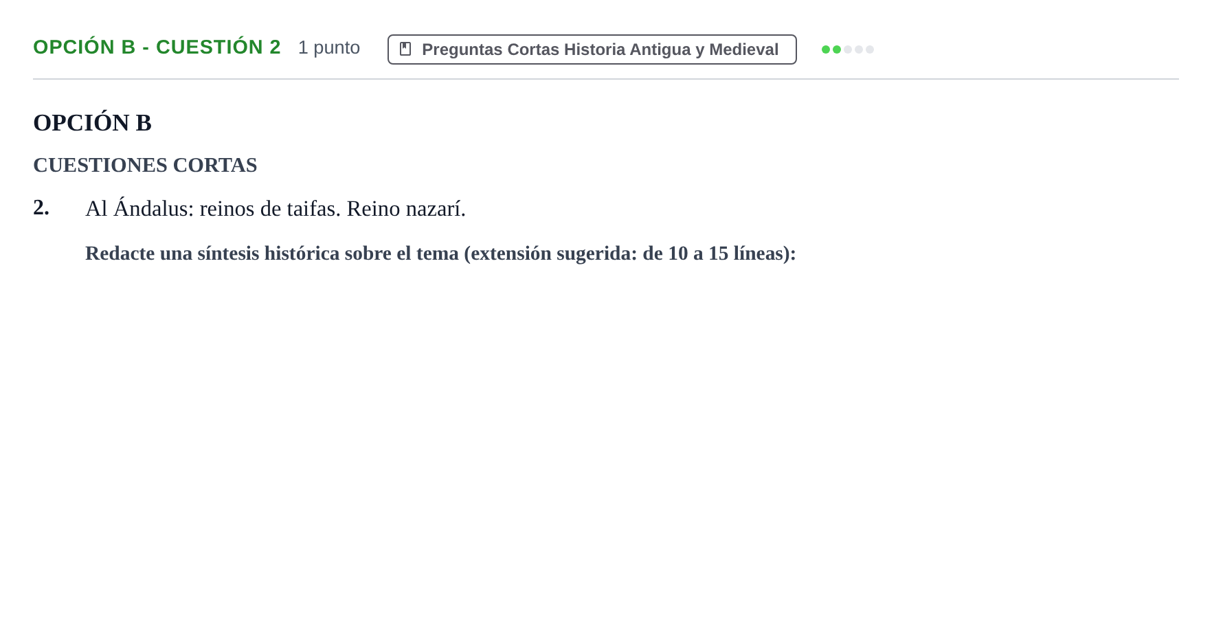 Enunciado: Opción B - Cuestión 2 · Historia de España PAU Madrid Extraordinaria 2019