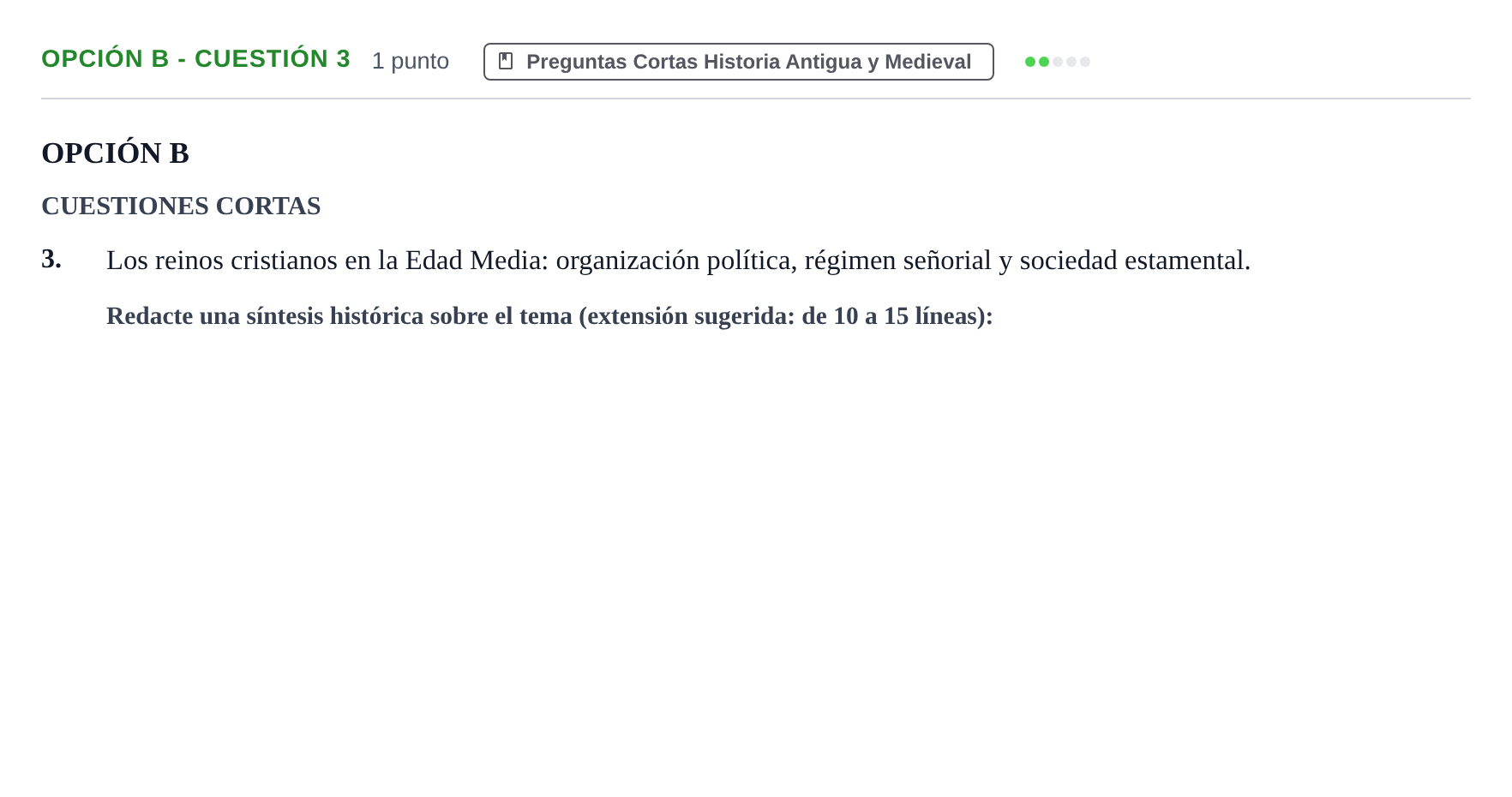 Enunciado: Opción B - Cuestión 3 · Historia de España PAU Madrid Extraordinaria 2019