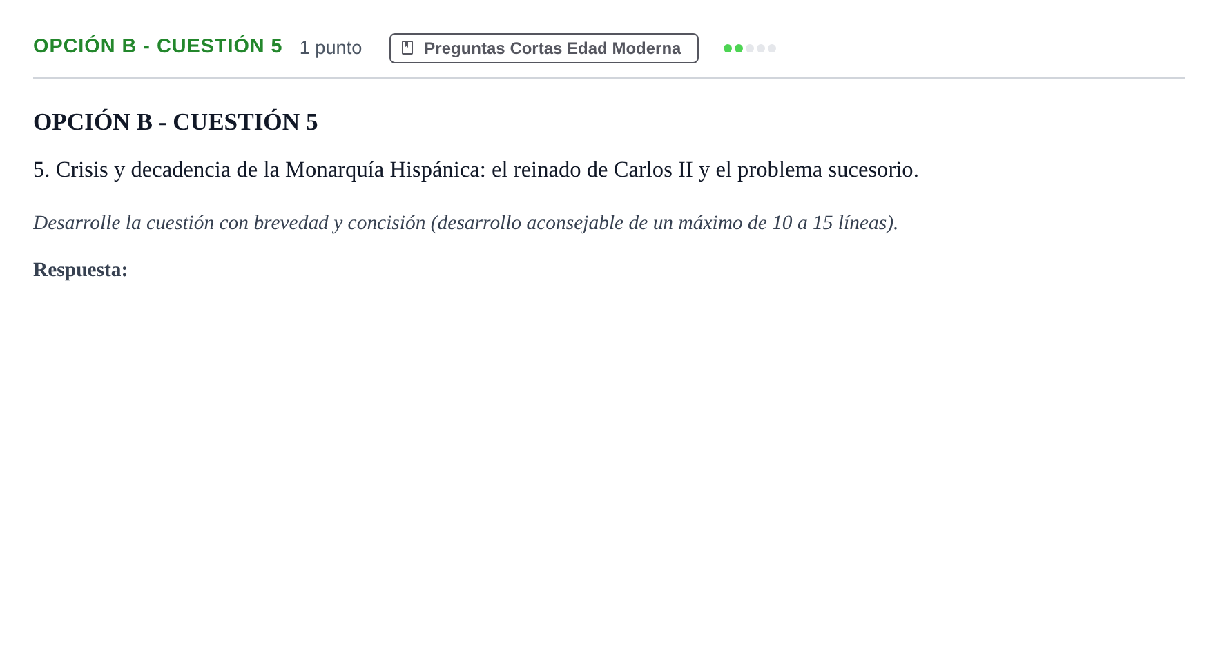 Enunciado: Opción B - Cuestión 5 · Historia de España PAU Madrid Extraordinaria 2019