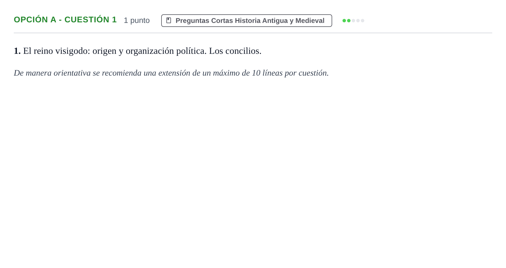 Enunciado: Opción A - Cuestión 1 · Historia de España PAU Madrid Modelo 2019