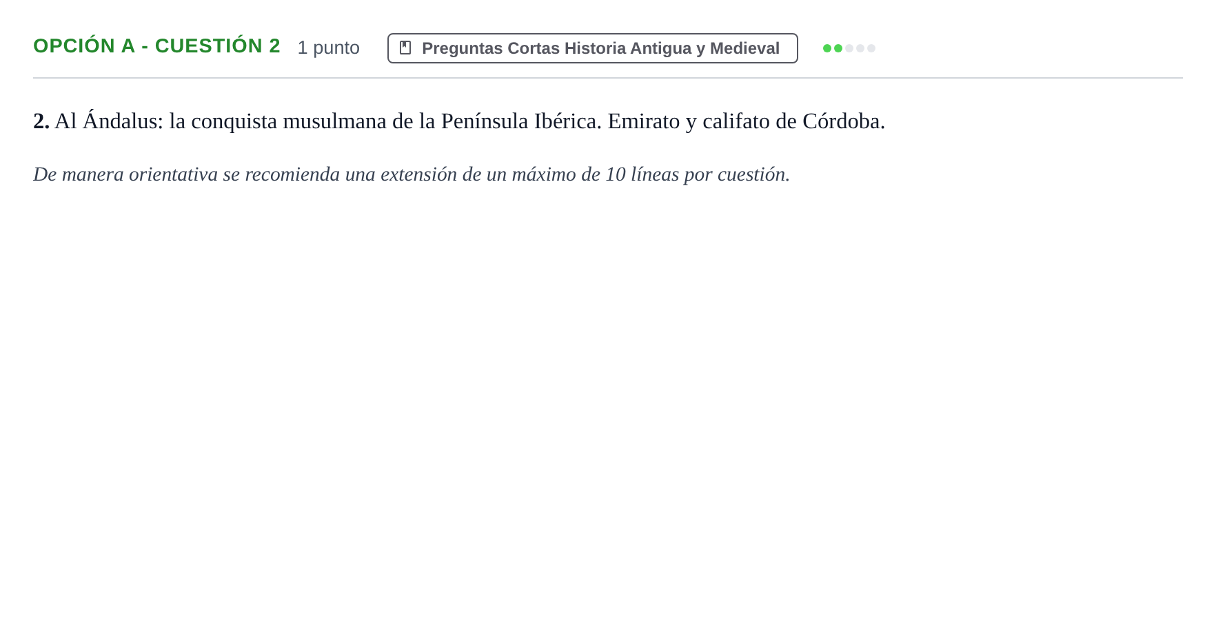 Enunciado: Opción A - Cuestión 2 · Historia de España PAU Madrid Modelo 2019