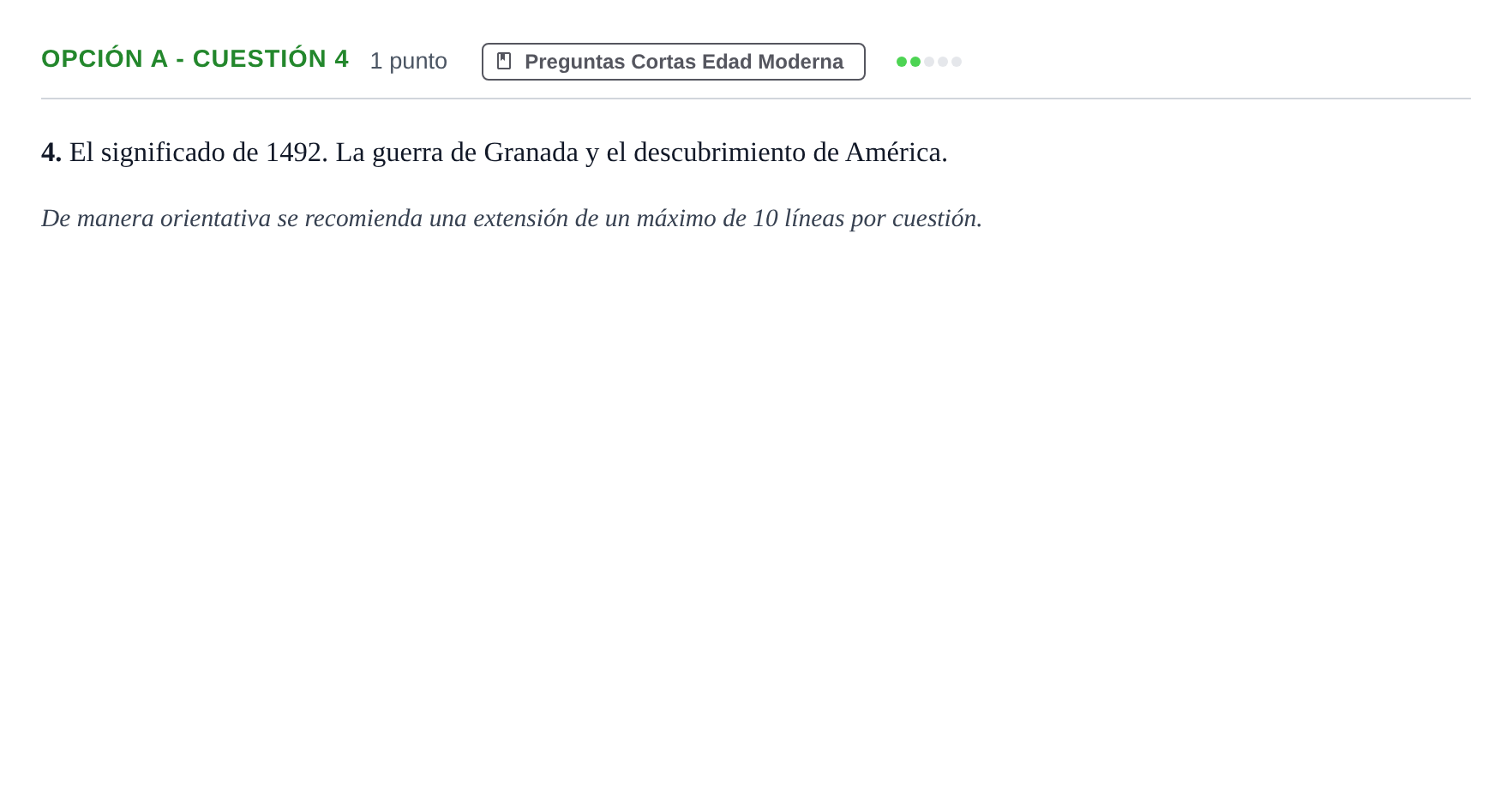 Enunciado: Opción A - Cuestión 4 · Historia de España PAU Madrid Modelo 2019