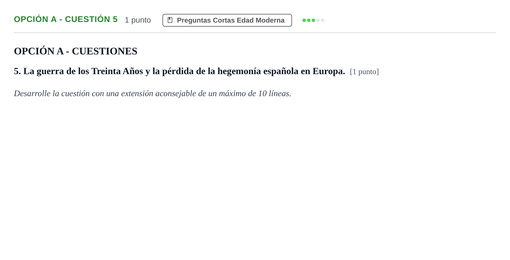 Enunciado: Opción A - Cuestión 5 · Historia de España PAU Madrid Modelo 2019