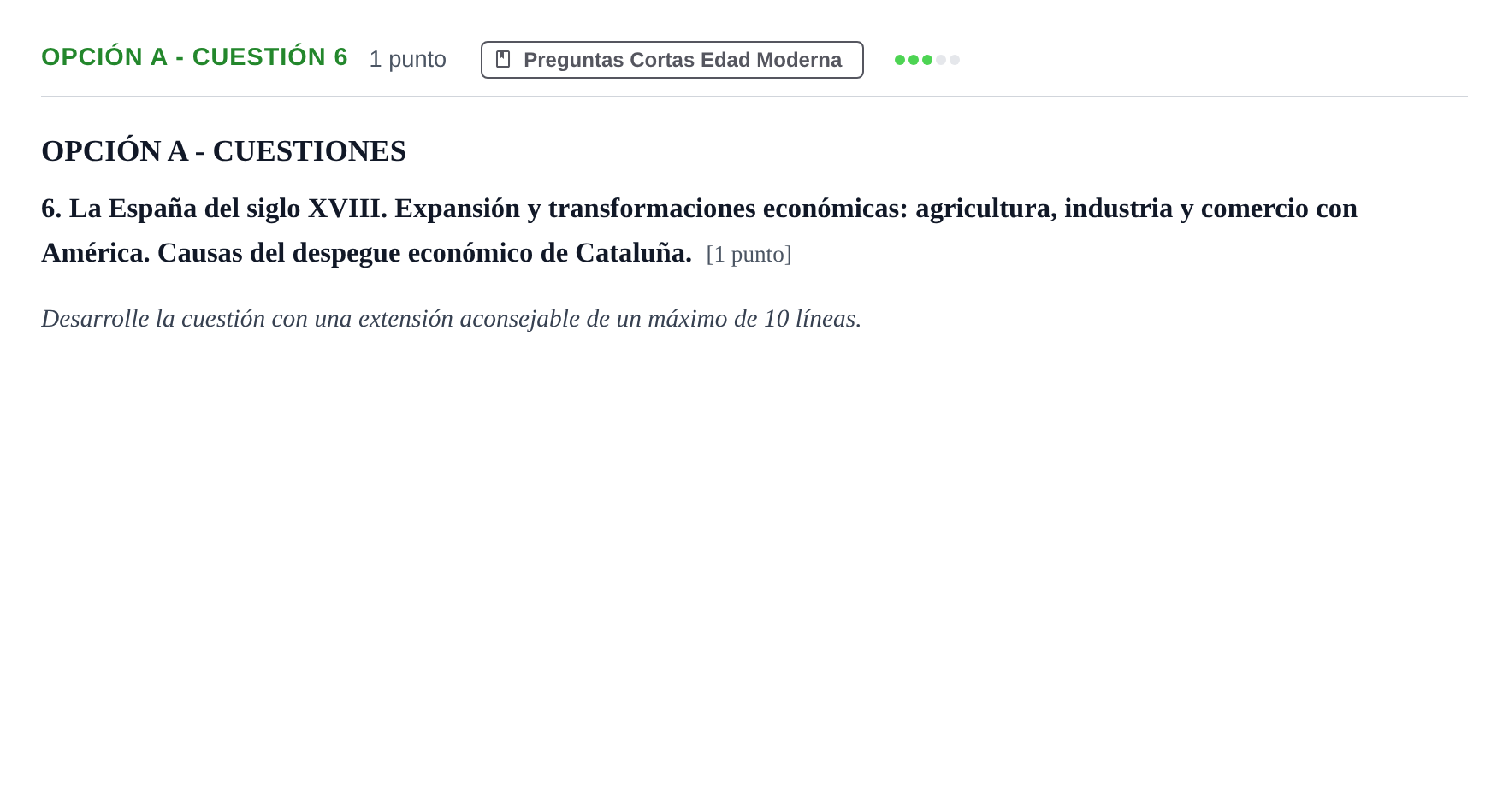 Enunciado: Opción A - Cuestión 6 · Historia de España PAU Madrid Modelo 2019