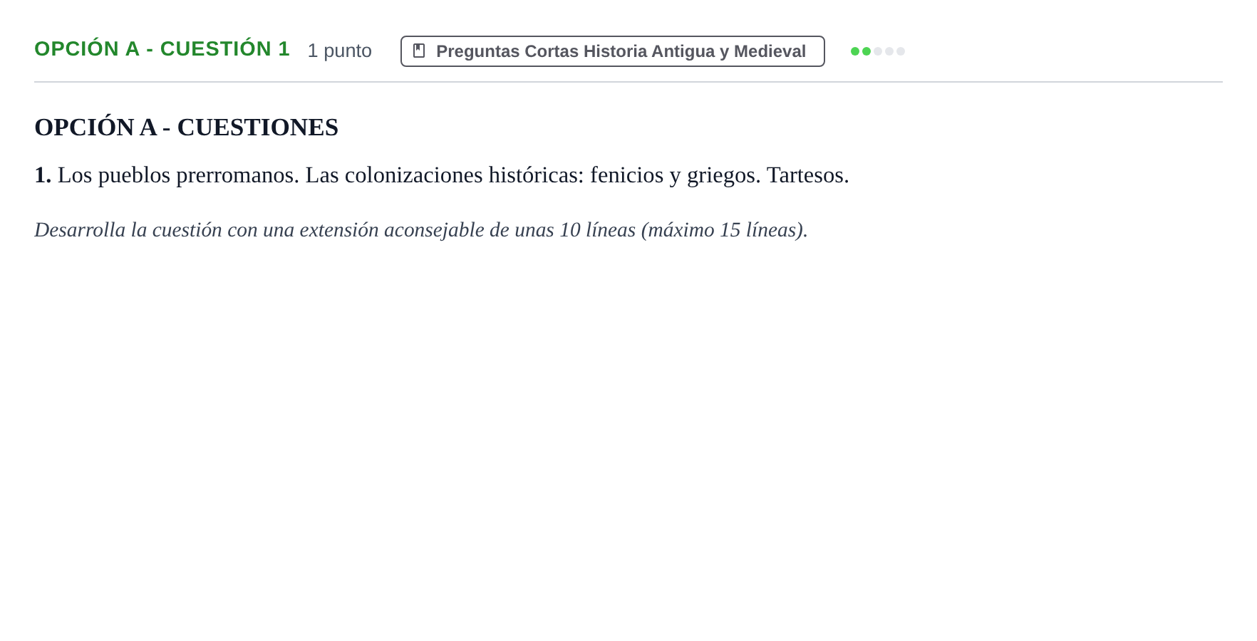 Enunciado: Opción A - Cuestión 1 · Historia de España PAU Madrid Ordinaria 2019