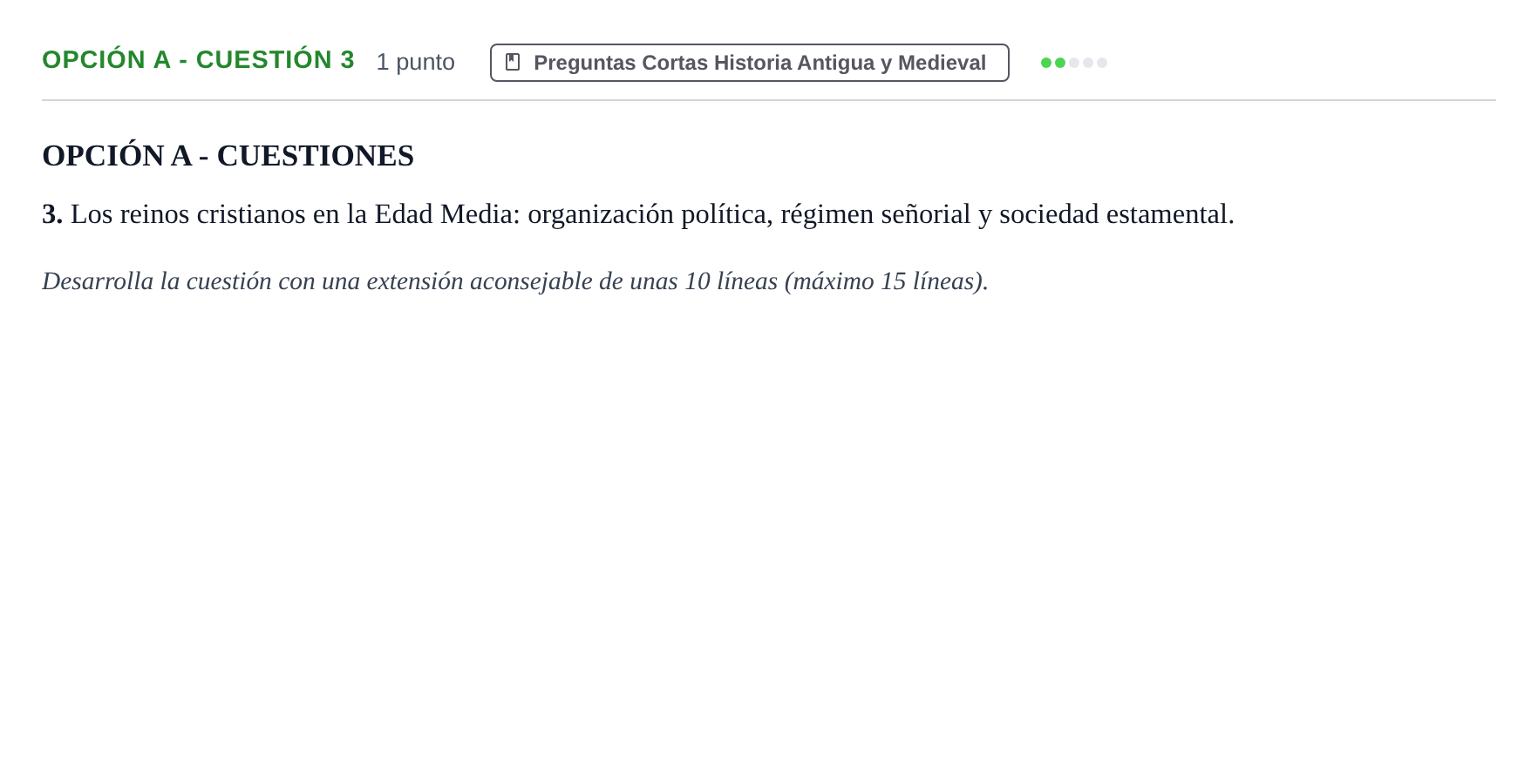 Enunciado: Opción A - Cuestión 3 · Historia de España PAU Madrid Ordinaria 2019