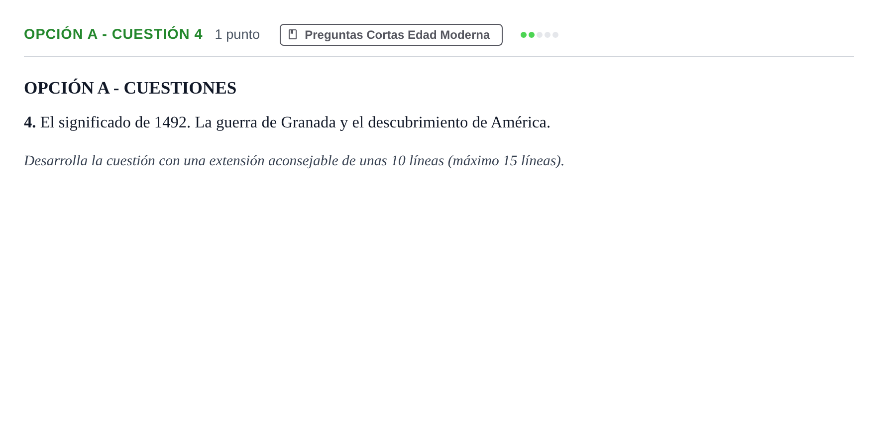 Enunciado: Opción A - Cuestión 4 · Historia de España PAU Madrid Ordinaria 2019