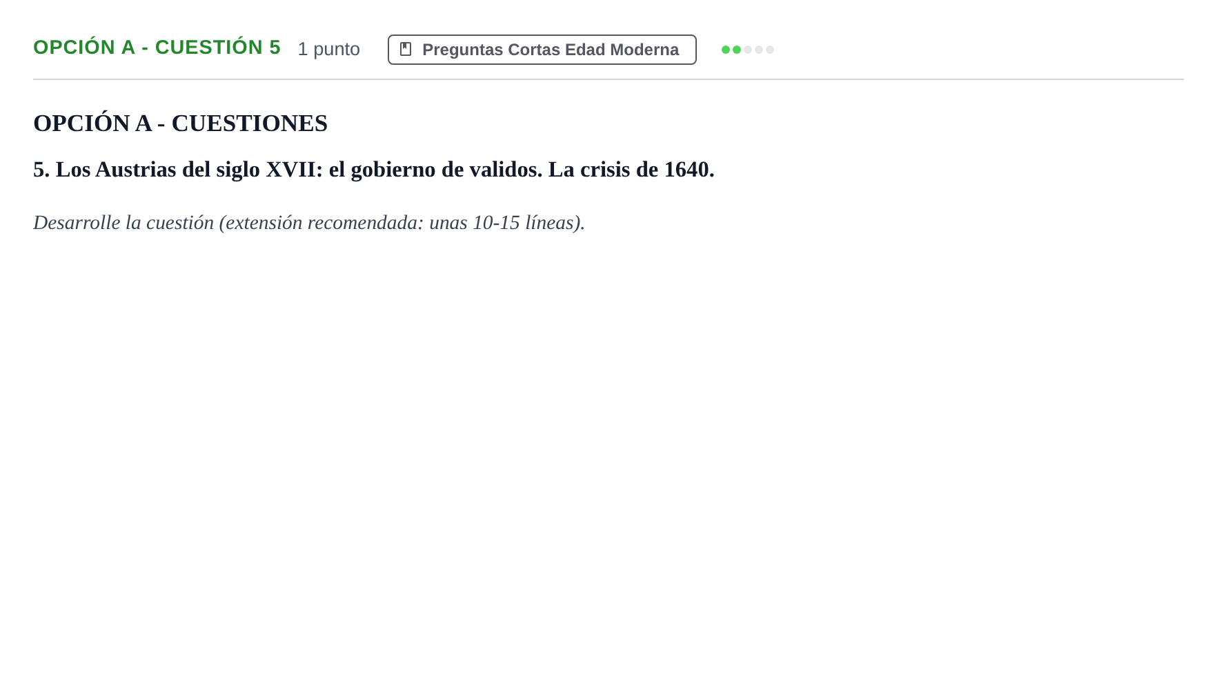 Enunciado: Opción A - Cuestión 5 · Historia de España PAU Madrid Ordinaria 2019