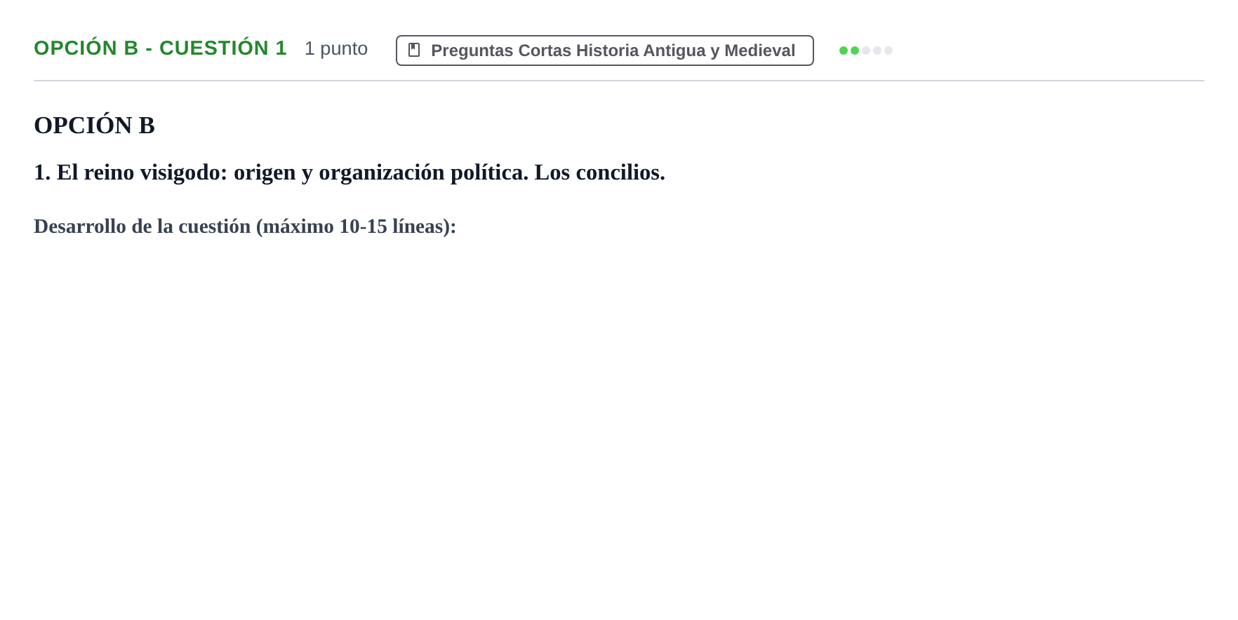 Enunciado: Opción B - Cuestión 1 · Historia de España PAU Madrid Ordinaria 2019