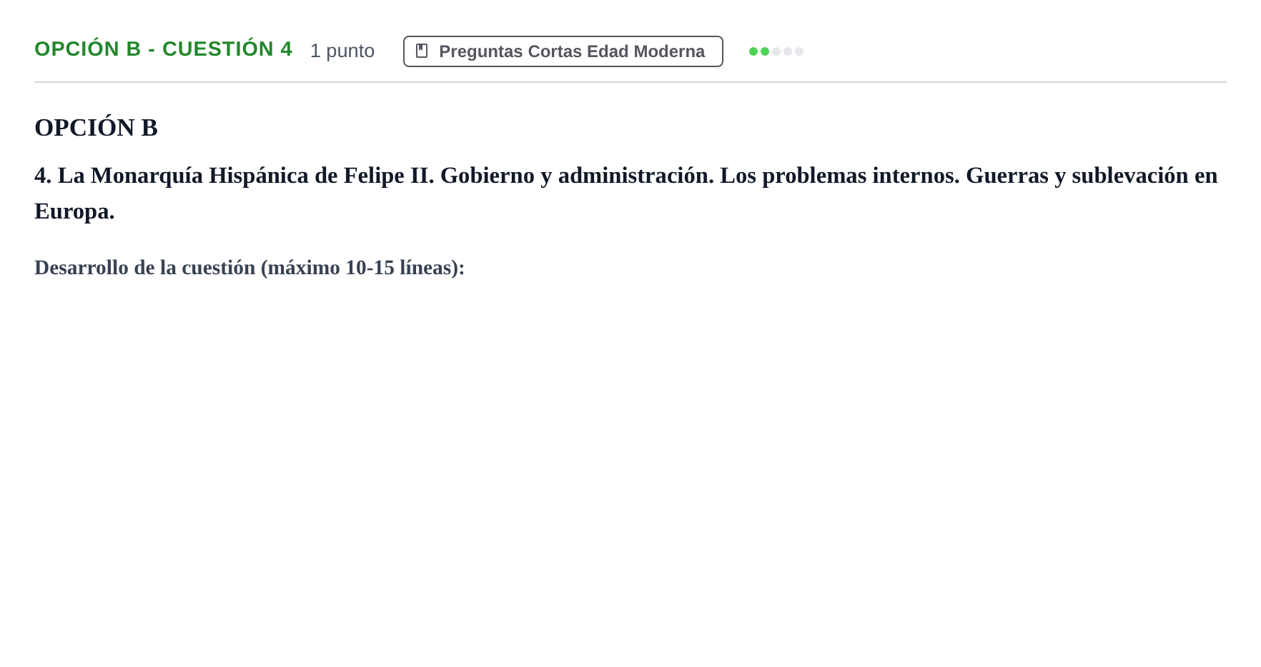 Enunciado: Opción B - Cuestión 4 · Historia de España PAU Madrid Ordinaria 2019