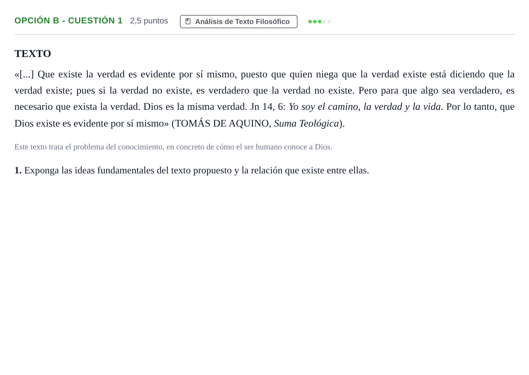Enunciado: Opción B - Cuestión 1 · Historia de la Filosofía PAU Madrid Extraordinaria 2019